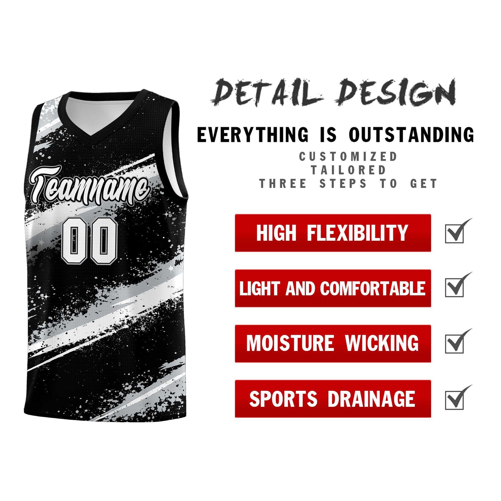 Custom Black Silver White Basketball Jersey Stellar Strike Series Stellar Quick-Drying