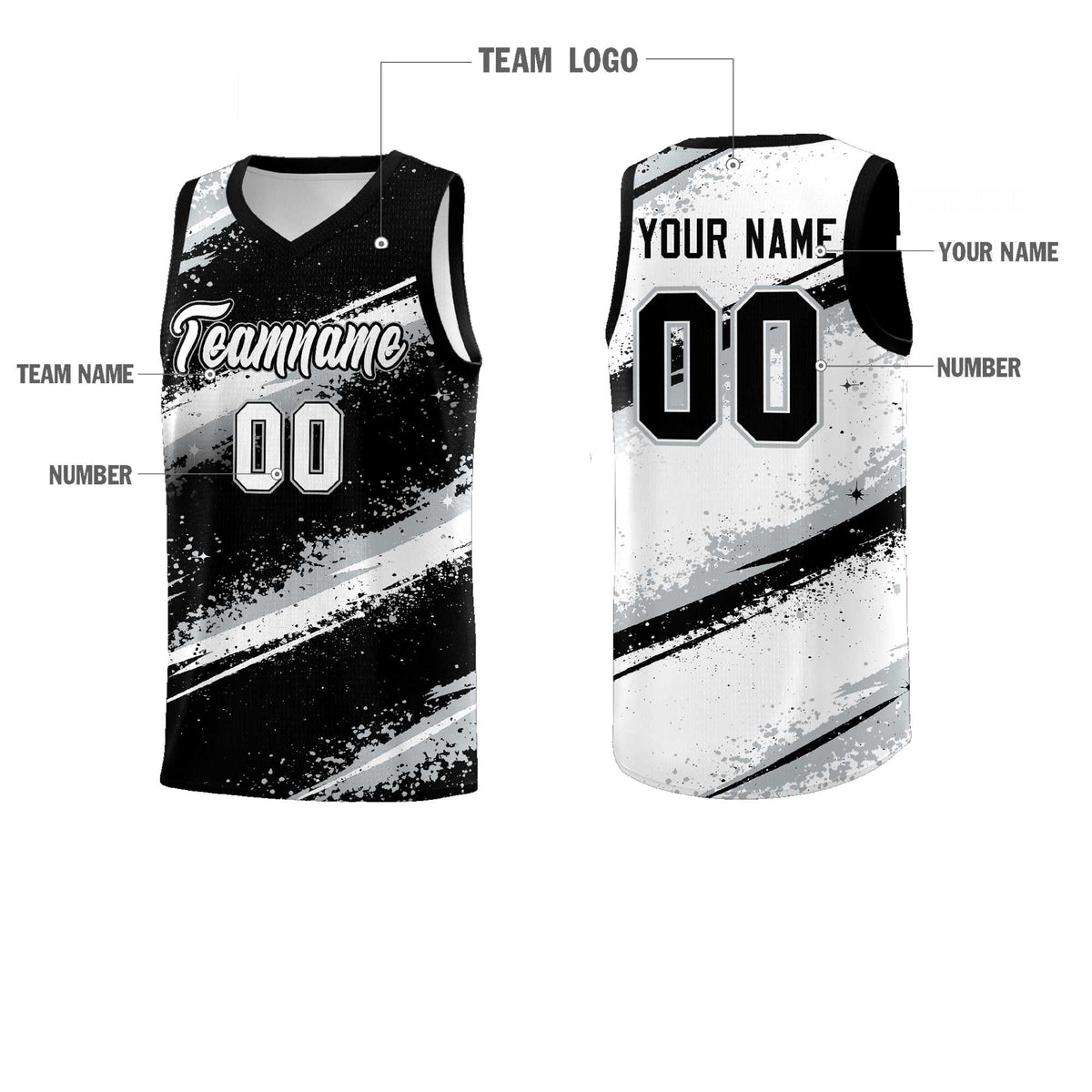 Custom Black Silver White Basketball Jersey Stellar Strike Series Stellar Quick-Drying