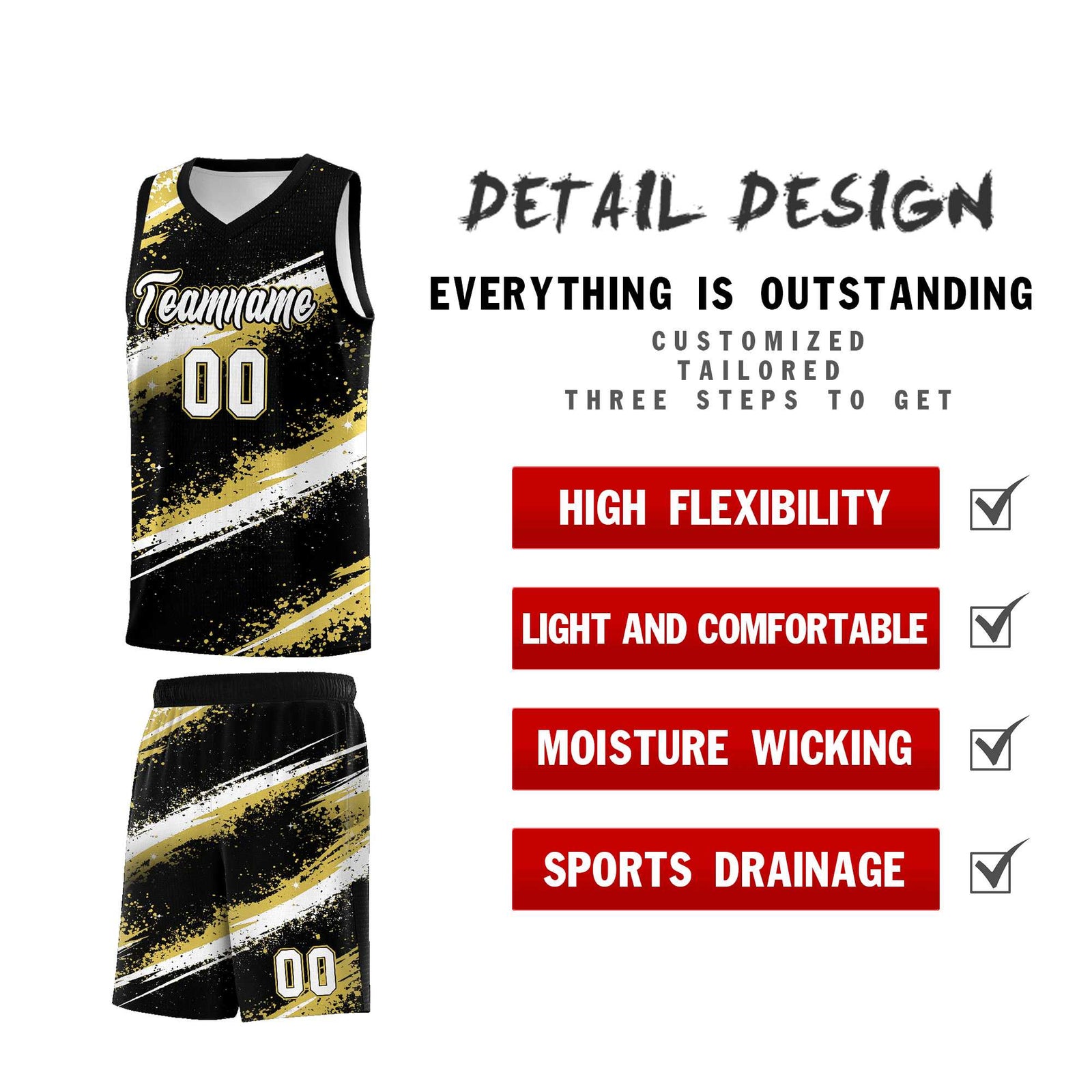 Custom Black Old Gold White Basketball Jersey Stellar Strike Series Reversible Wrinkle-Resistant