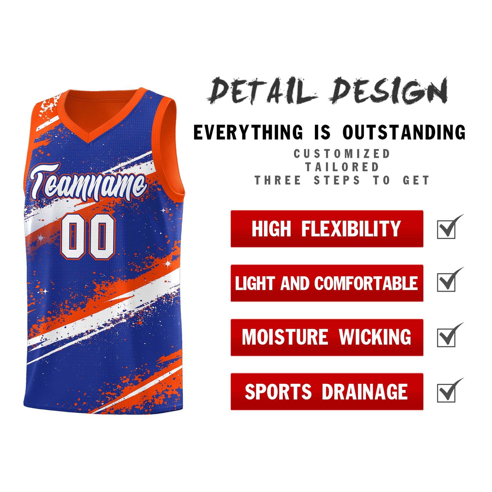 Custom Royal Blue Orange White Basketball Jersey Stellar Strike Series Cosmic Breathable