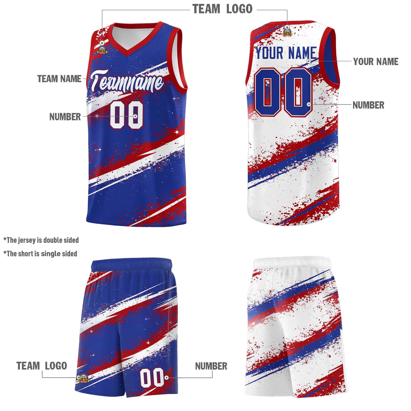 Custom Royal Blue Red White Basketball Jersey Stellar Strike Series Impact Quick-Drying