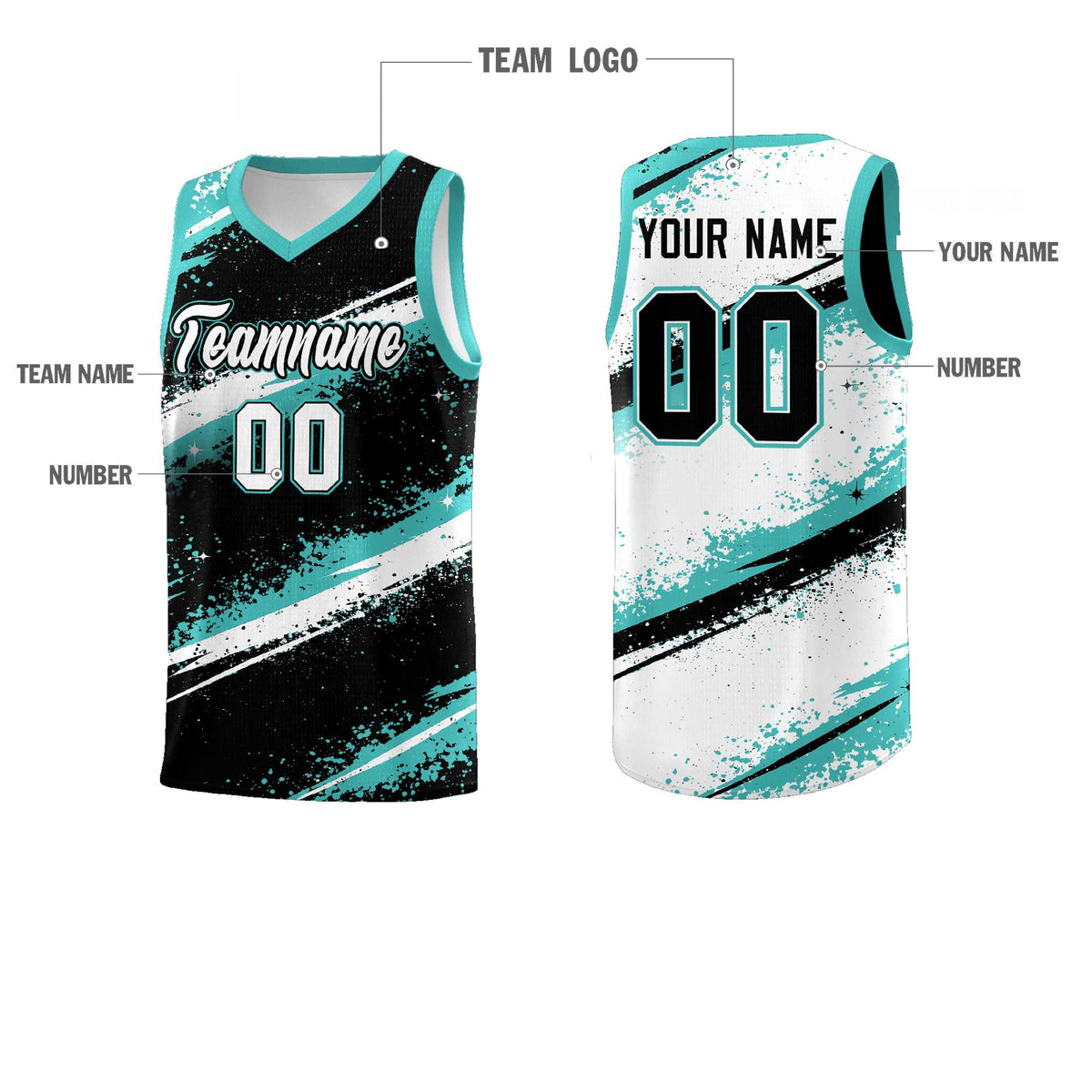Custom Black Teal-04 White Basketball Jersey Stellar Strike Series Stellar Lightweight