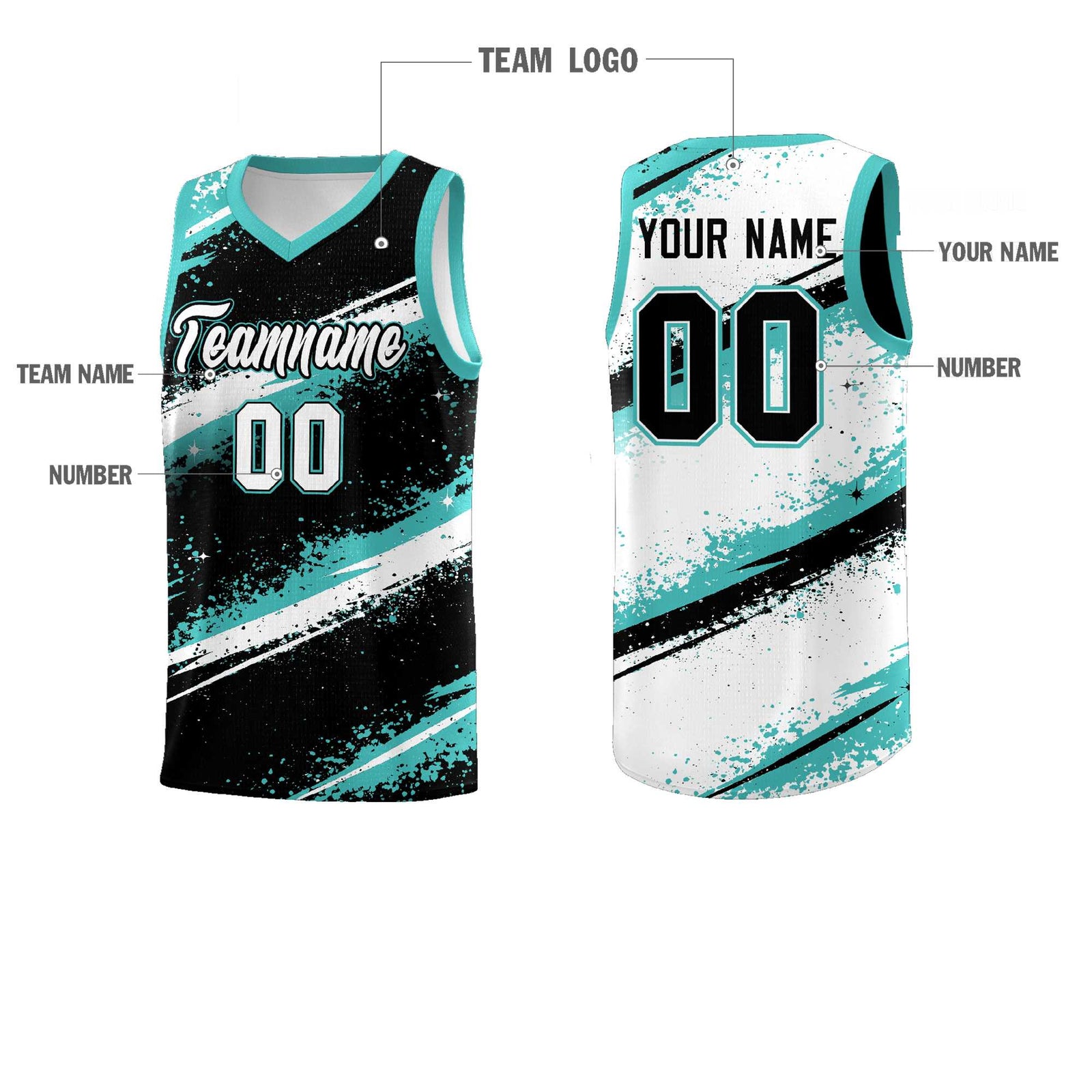 Custom Black Teal-04 White Basketball Jersey Stellar Strike Series Stellar Lightweight