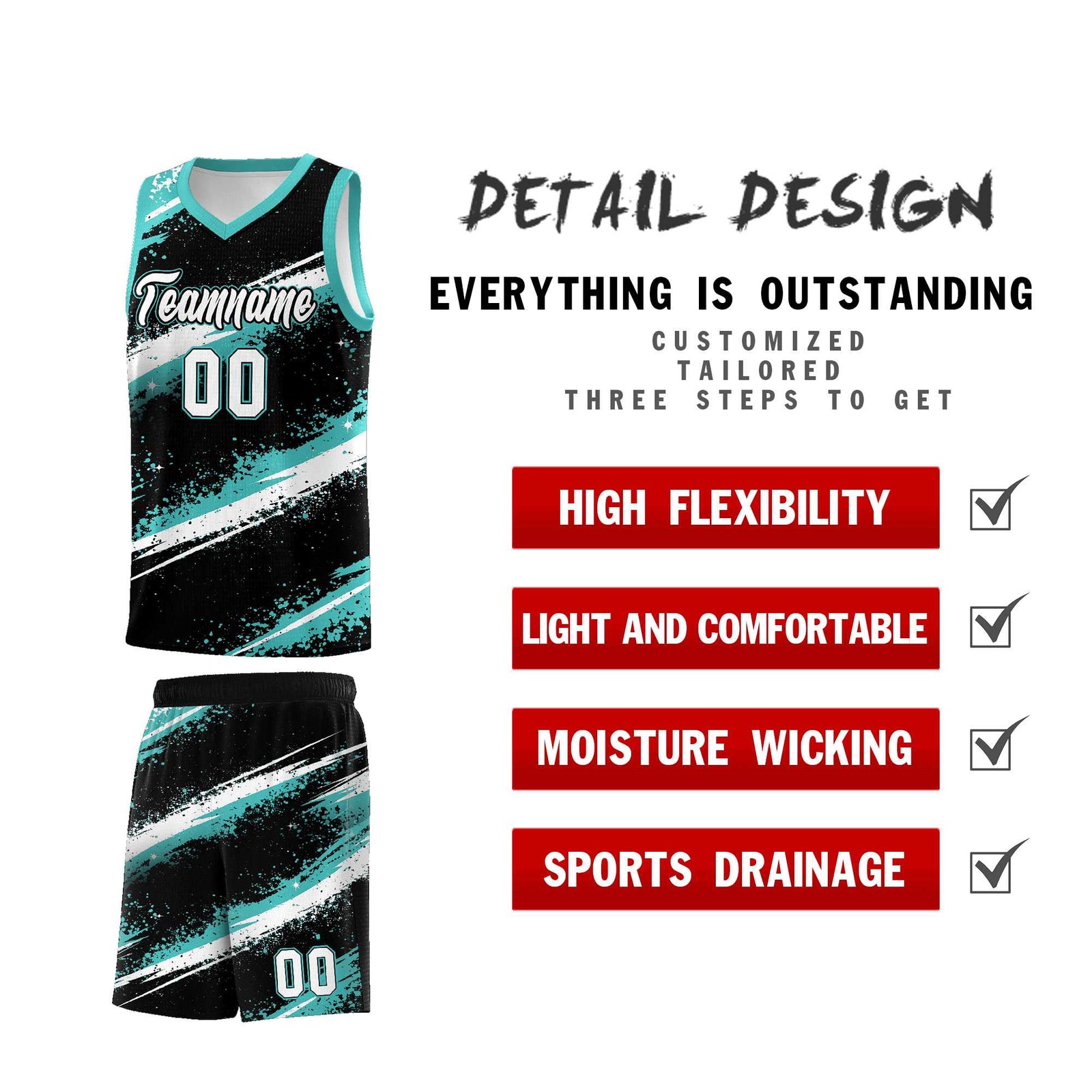 Custom Black Teal-04 White Basketball Jersey Stellar Strike Series Stellar Lightweight