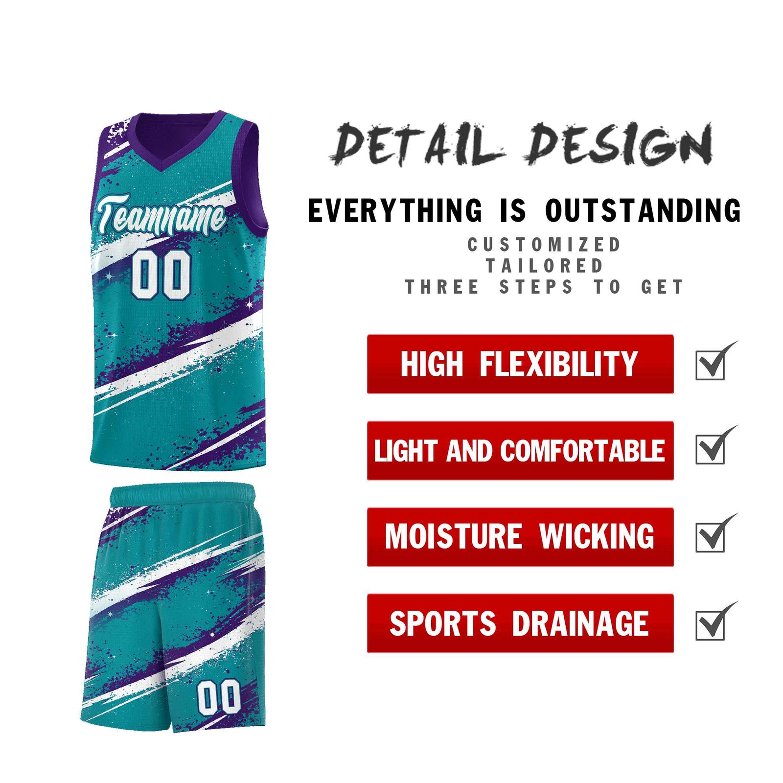 Custom Teal Purple White Basketball Jersey Stellar Strike Series Reversible Drapable