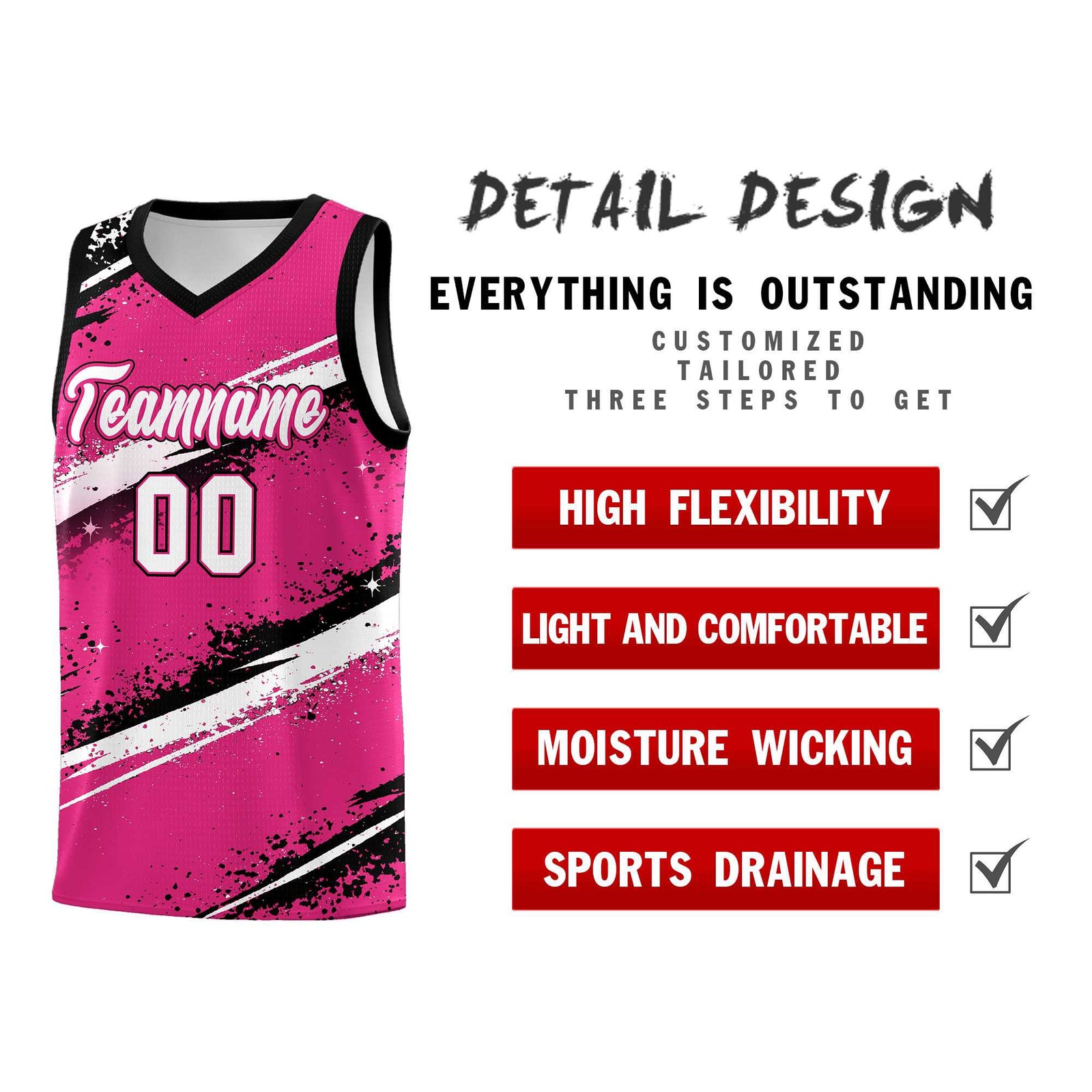 Custom Pink Black White Basketball Jersey Stellar Strike Series Dynamic Sublimation Printing