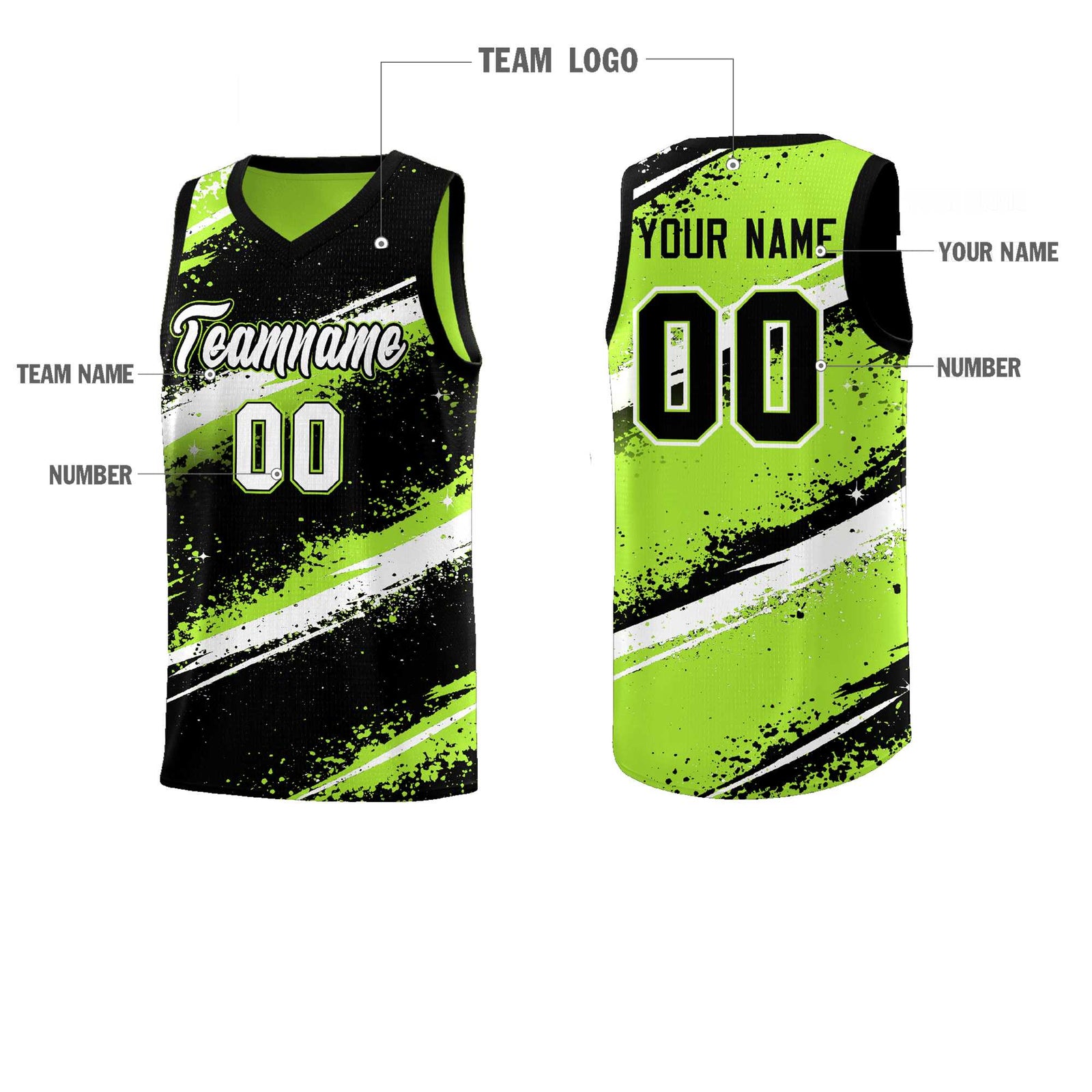 Custom Black Green White Basketball Jersey Stellar Strike Series Velocity Breathable