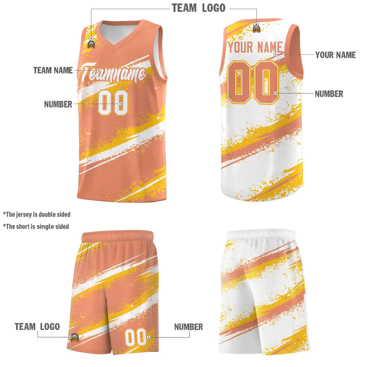 Custom Light Orange Yellow White Basketball Jersey Stellar Strike Series Stellar Wrinkle-Resistant