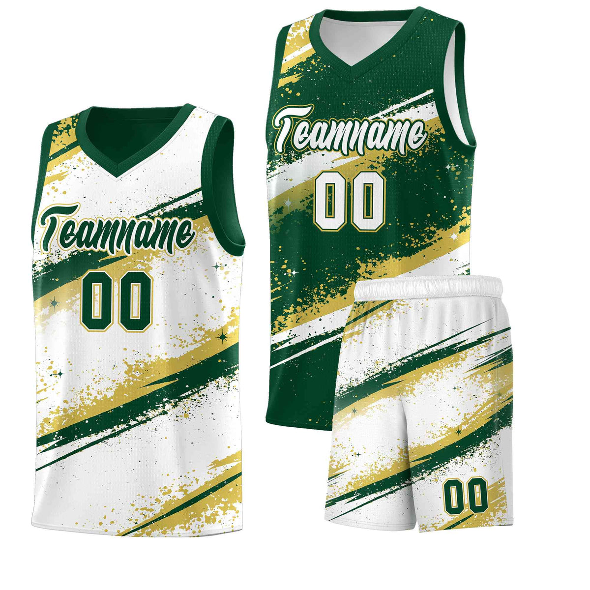 Custom Dark Green Old Gold White Basketball Jersey Stellar Strike Series Splash Drapable