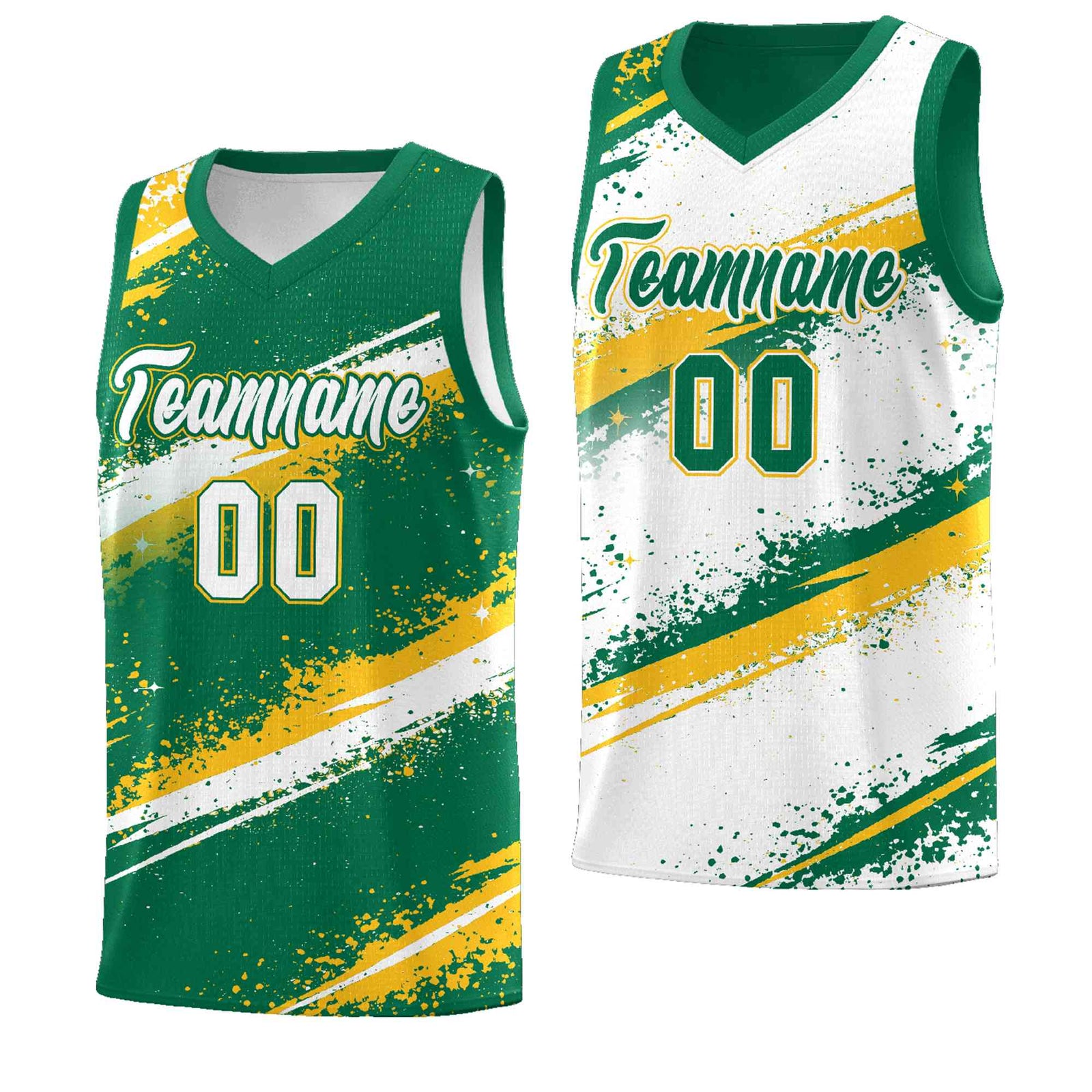 Custom Kelly Green Yellow White Basketball Jersey Stellar Strike Series Reversible Sublimation Printing