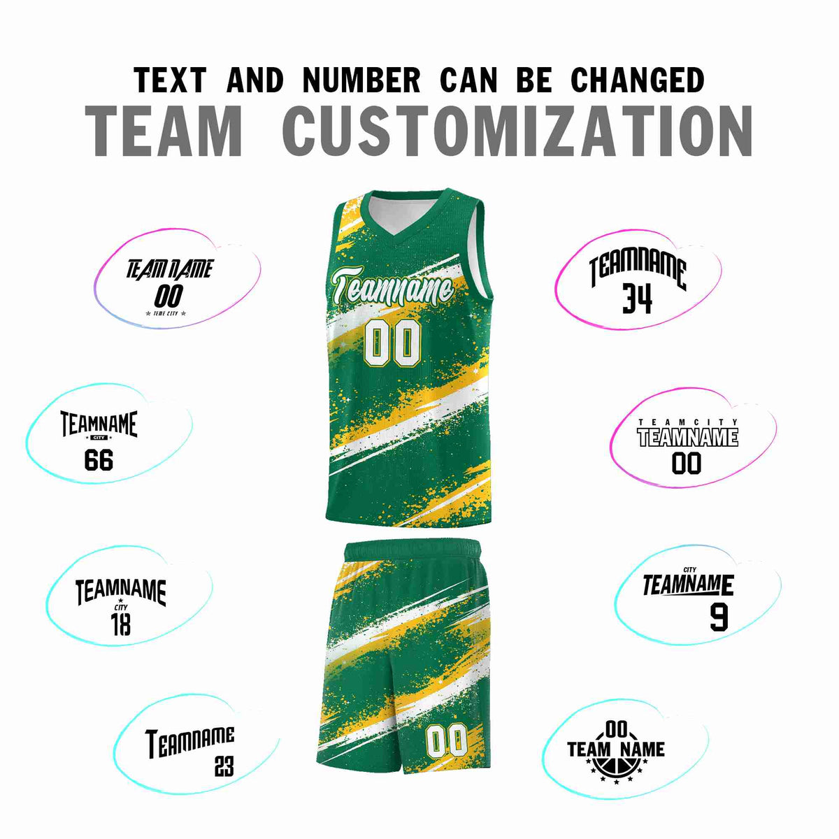 Custom Kelly Green Yellow White Basketball Jersey Stellar Strike Series Reversible Sublimation Printing
