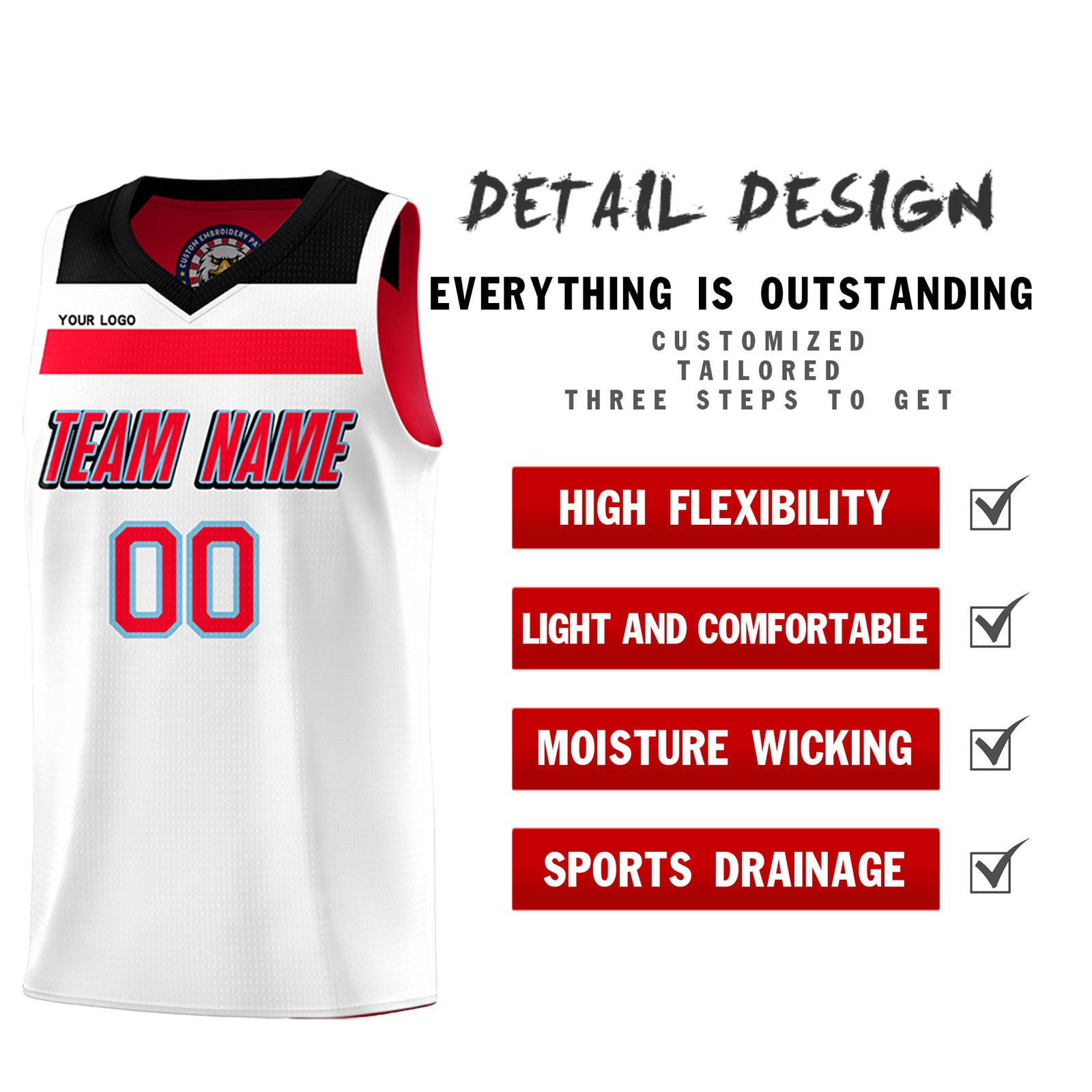 Fans-Made | Custom White Red Black-Light Blue Double Side Sets Basketball Uniform-Arizona Driven ¨C Available for Reorder