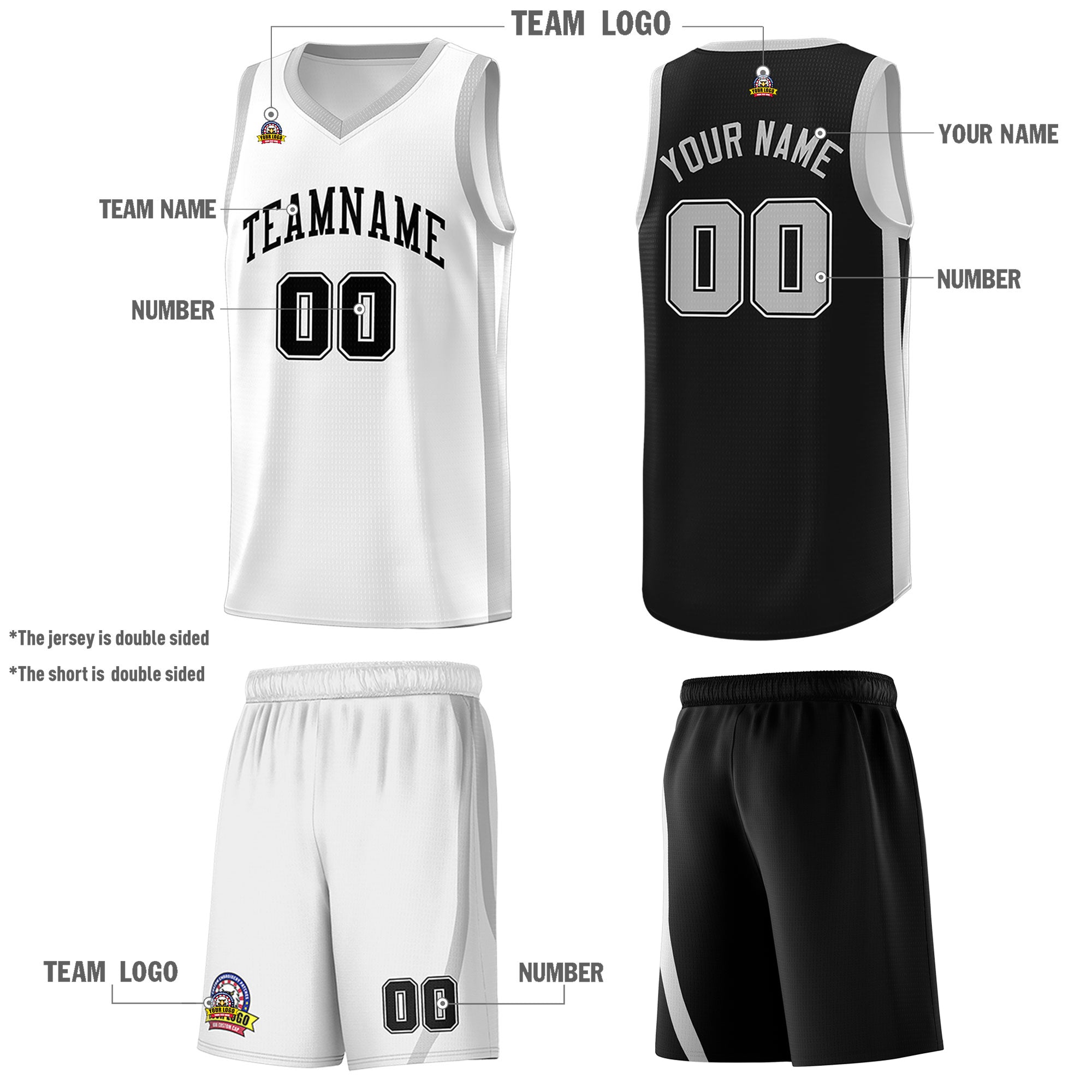 Fans-Made | Custom Black White Double Side Sets Men Basketball Jersey ¨C Available for Reorder