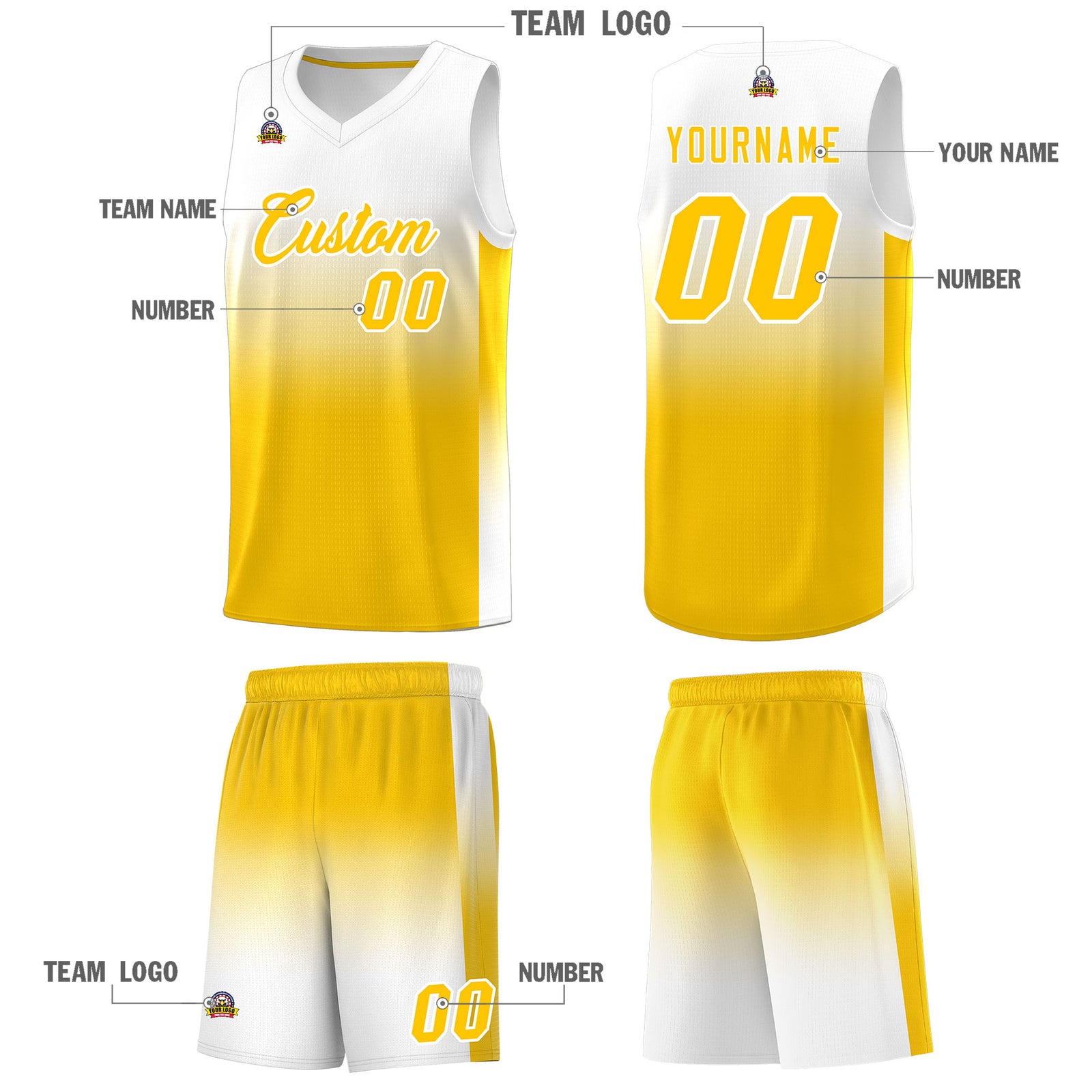 Fans-Made | Custom White Yellow Gradient Fashion Sets Sports Uniform Basketball Jersey – Available for Reorder