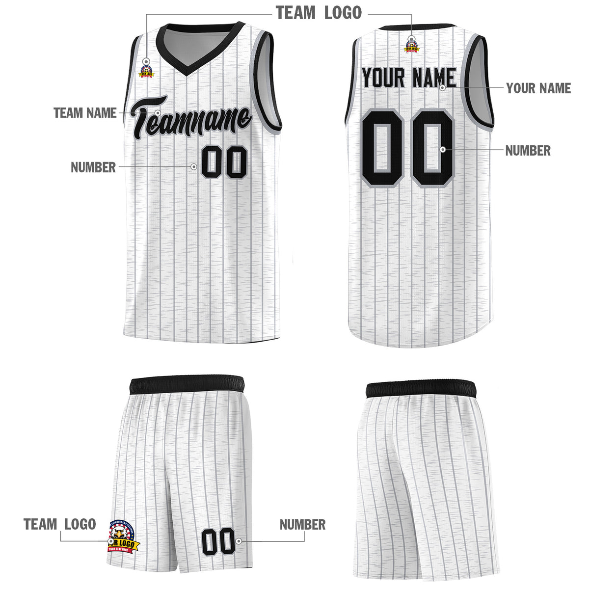 Custom White Custom Gray Pinstripe Retro Sets Uniform Basketball Jersey