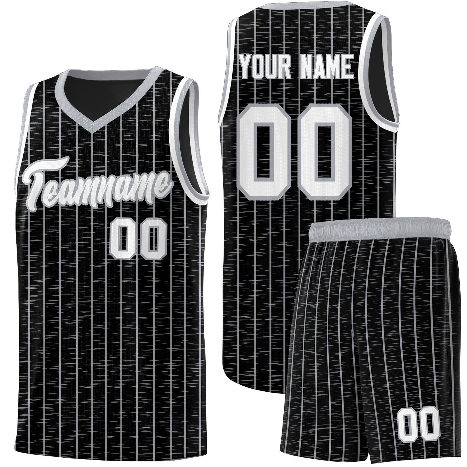 Custom Black Custom Gray Pinstripe Retro Sets Uniform Basketball Jersey