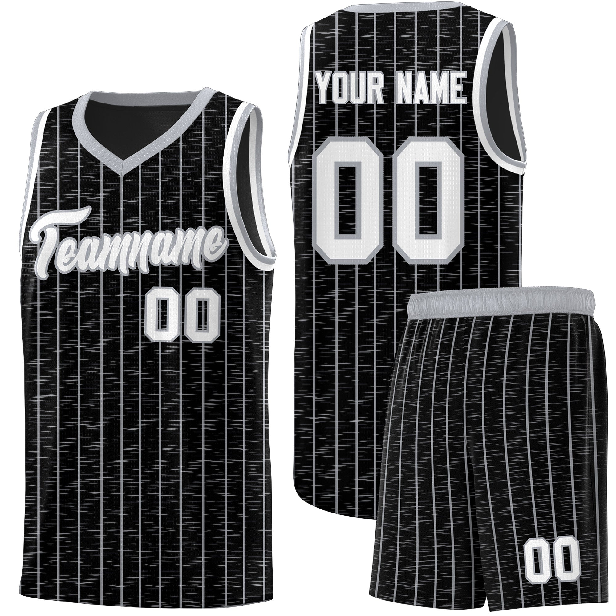 Custom Black Custom Gray Pinstripe Retro Sets Uniform Basketball Jersey