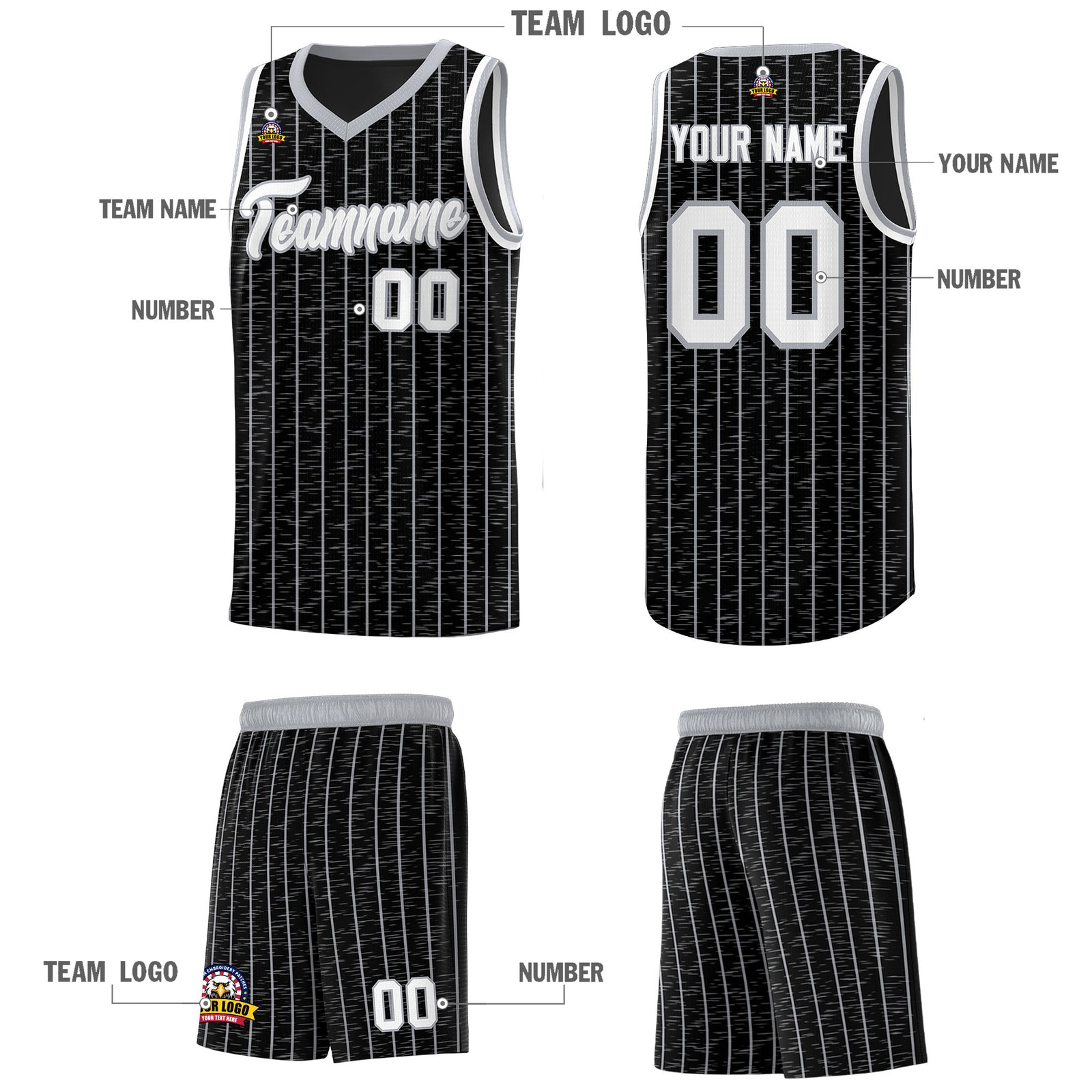 Custom Black Custom Gray Pinstripe Retro Sets Uniform Basketball Jersey