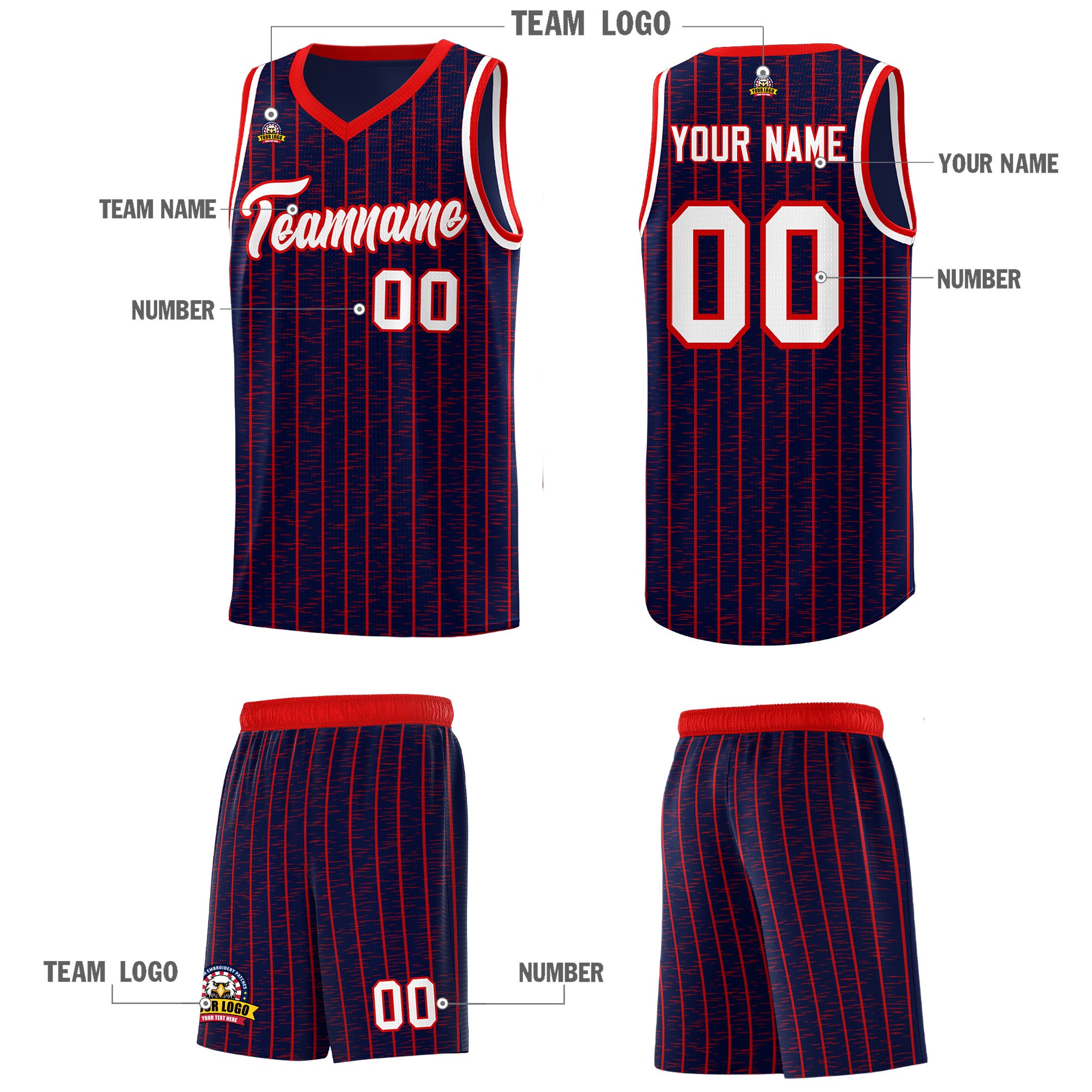 Custom Navy Custom Gray Pinstripe Retro Sets Uniform Basketball Jersey