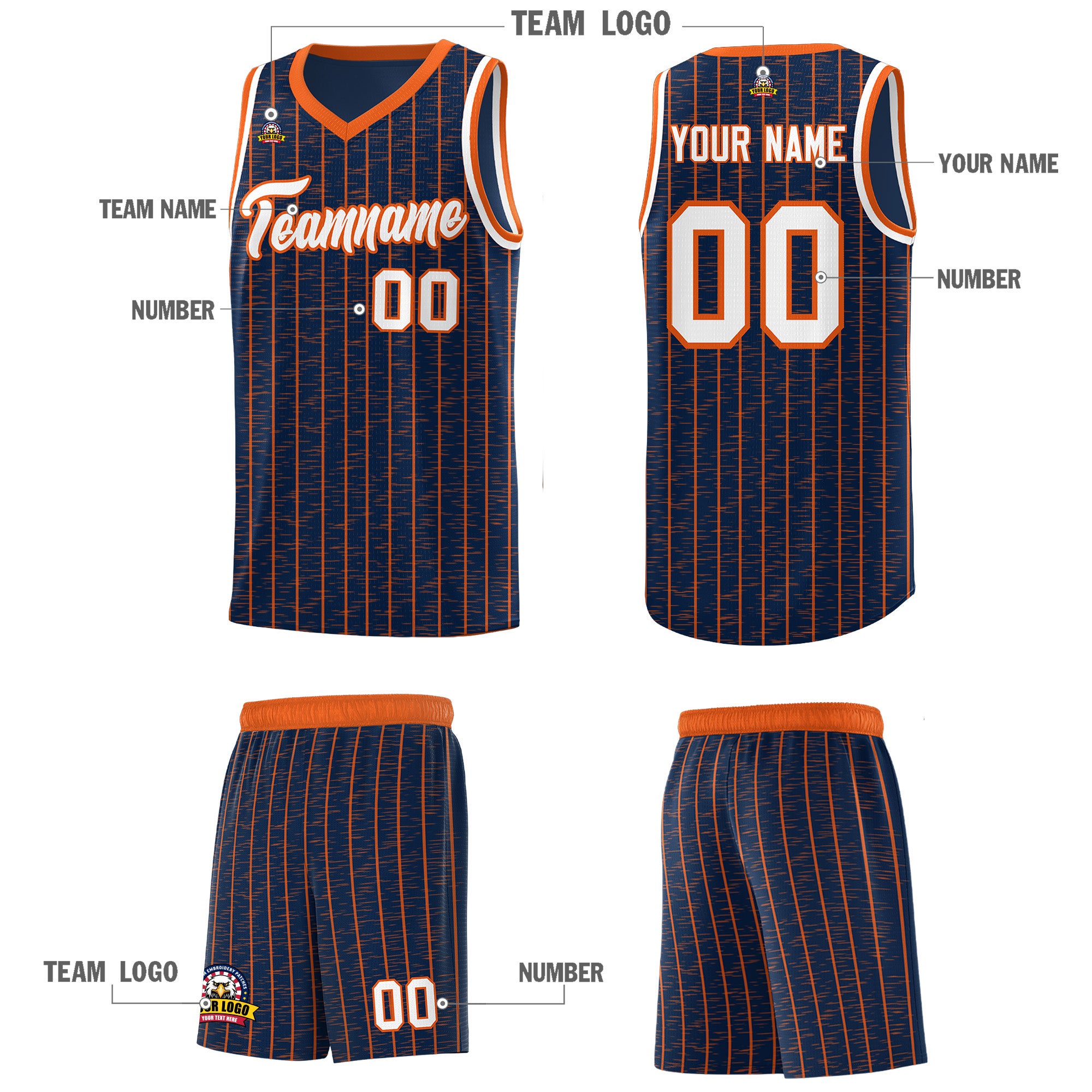Custom Navy Custom Gray Pinstripe Retro Sets Uniform Basketball Jersey