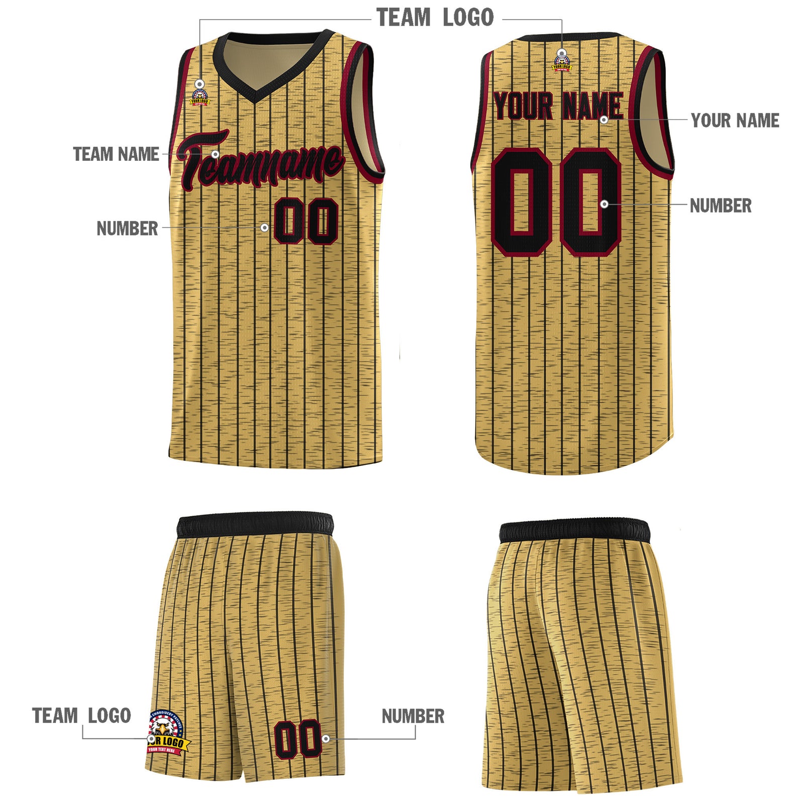 Custom Old Gold Custom Gray Pinstripe Retro Sets Uniform Basketball Jersey