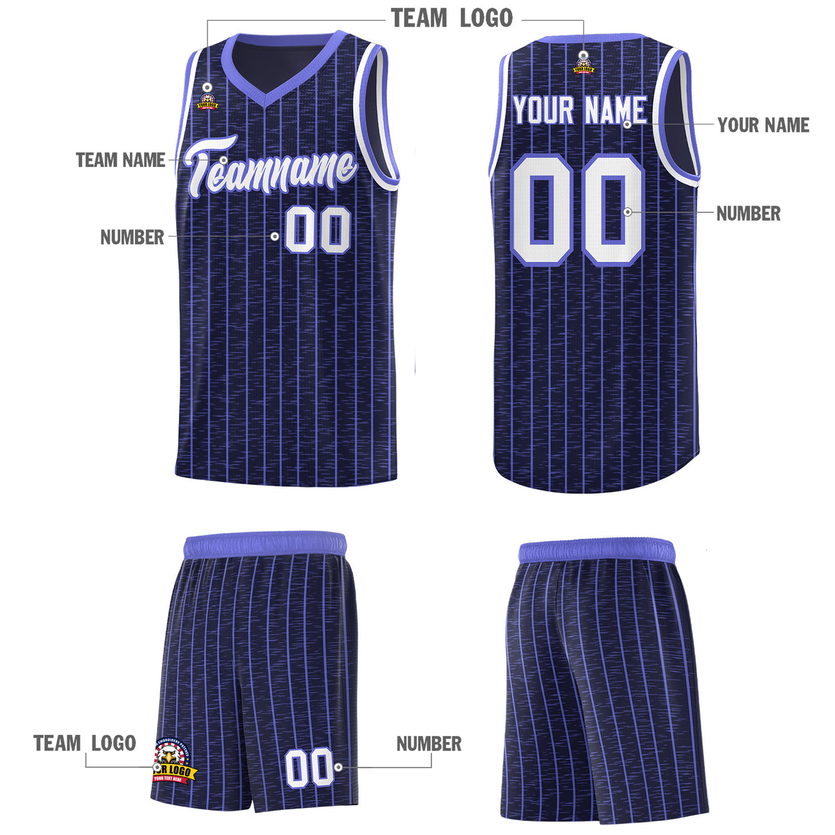 Custom Navy Custom Gray Pinstripe Retro Sets Uniform Basketball Jersey