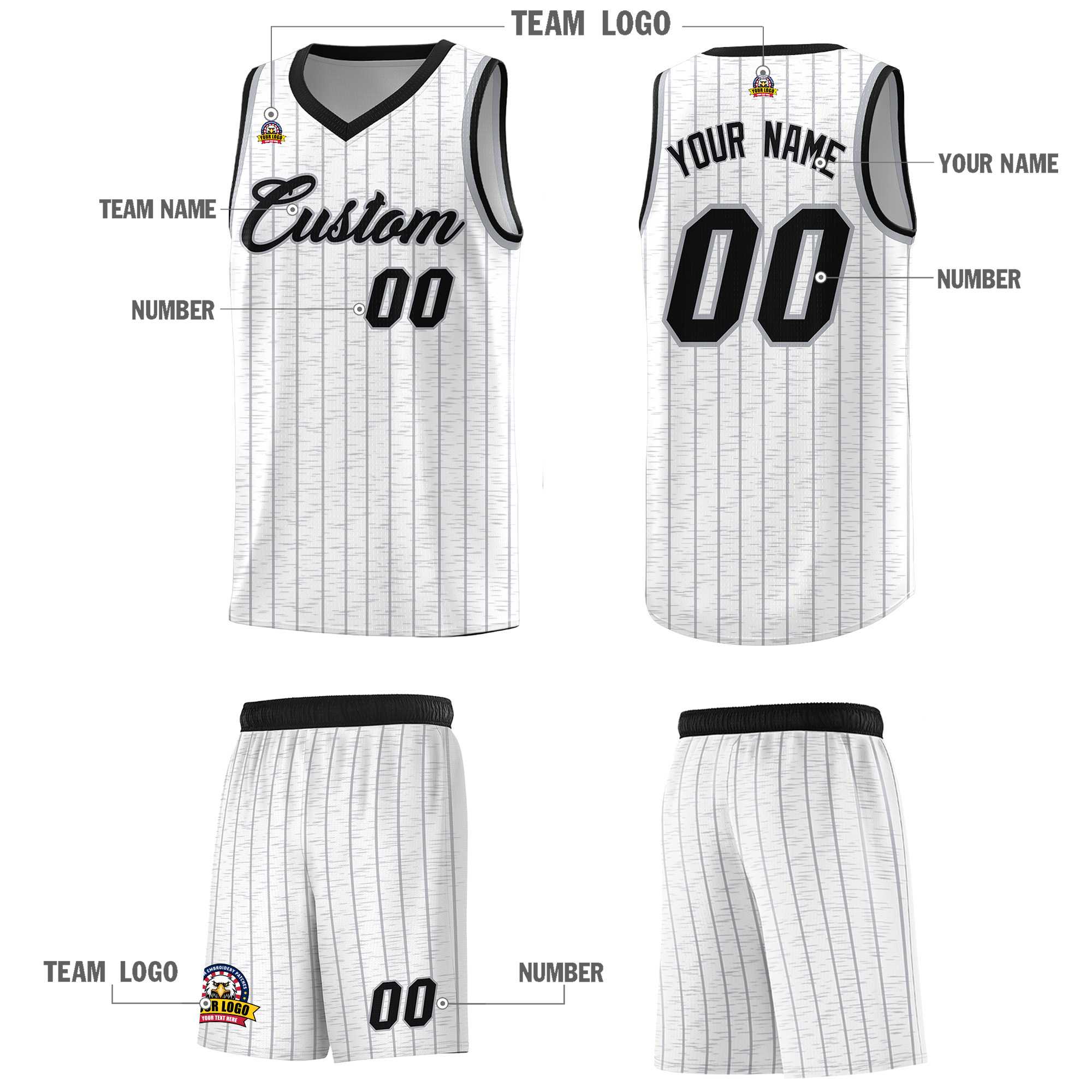 Custom White Custom Gray Pinstripe Retro Sets Uniform Basketball Jersey