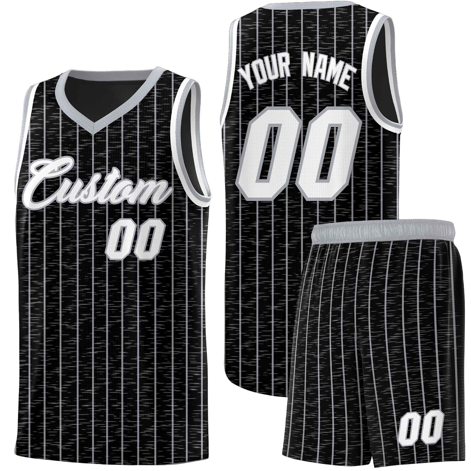 Custom Black Custom Gray Pinstripe Retro Sets Uniform Basketball Jersey