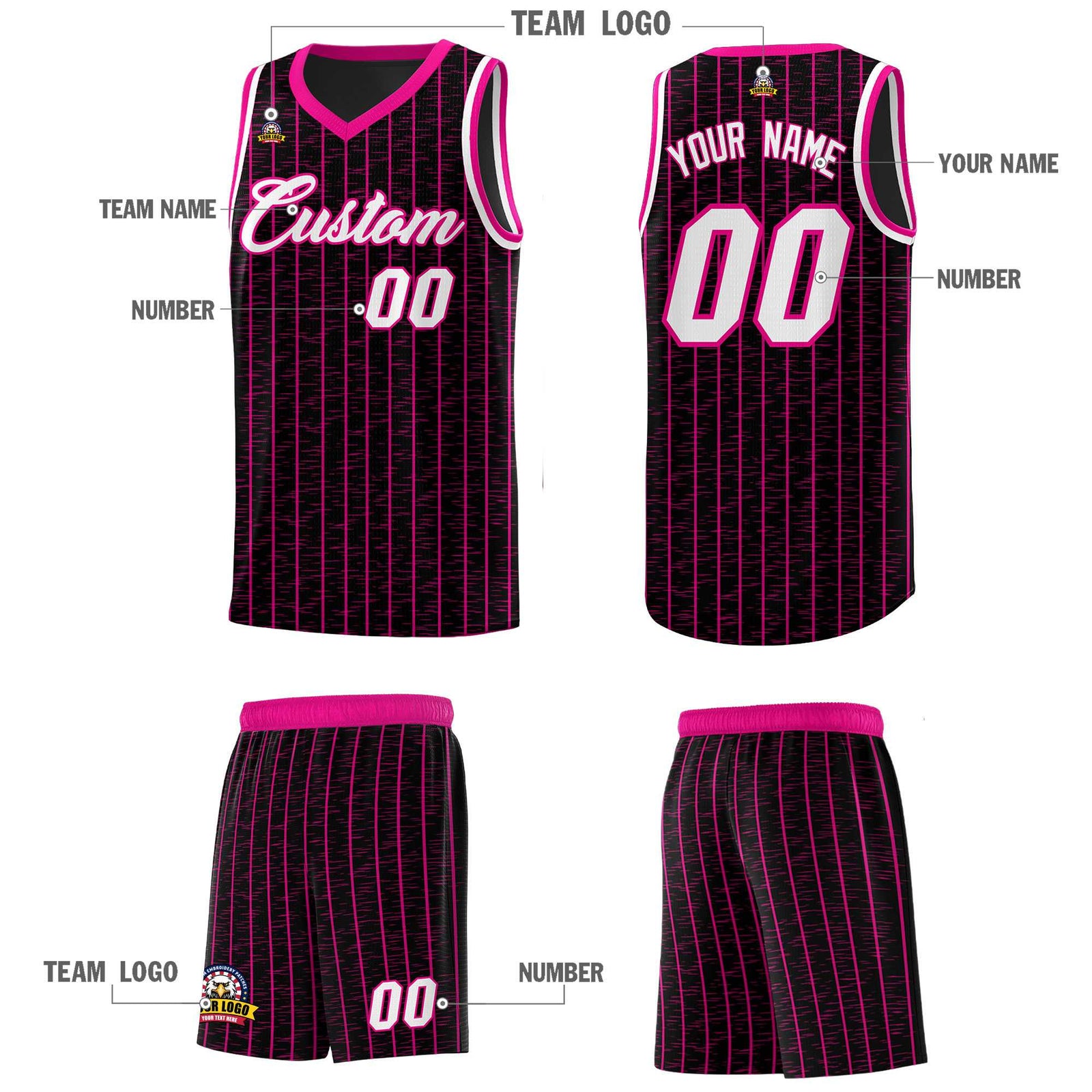 Custom Black Custom Gray Pinstripe Retro Sets Uniform Basketball Jersey