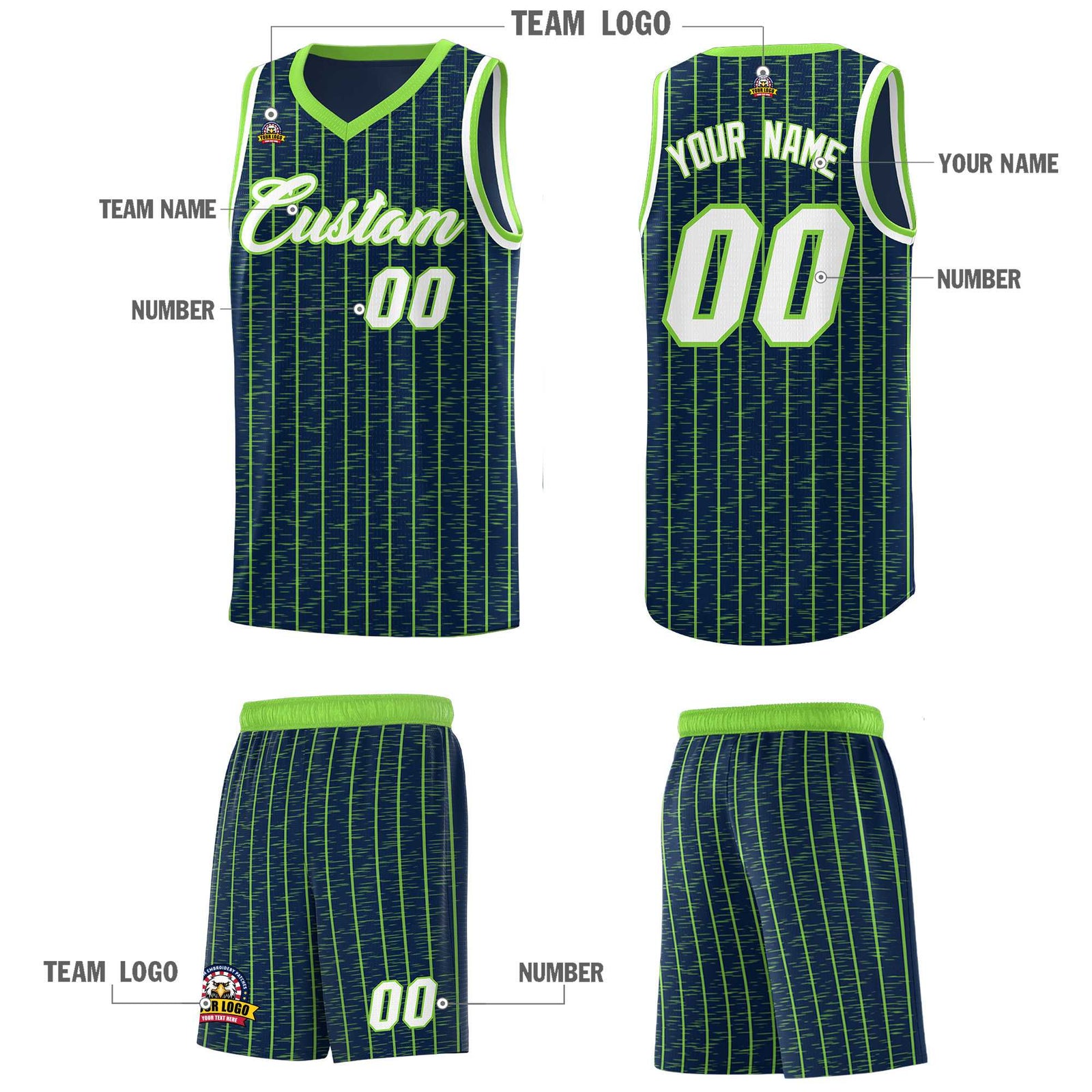Custom Navy Custom Gray Pinstripe Retro Sets Uniform Basketball Jersey
