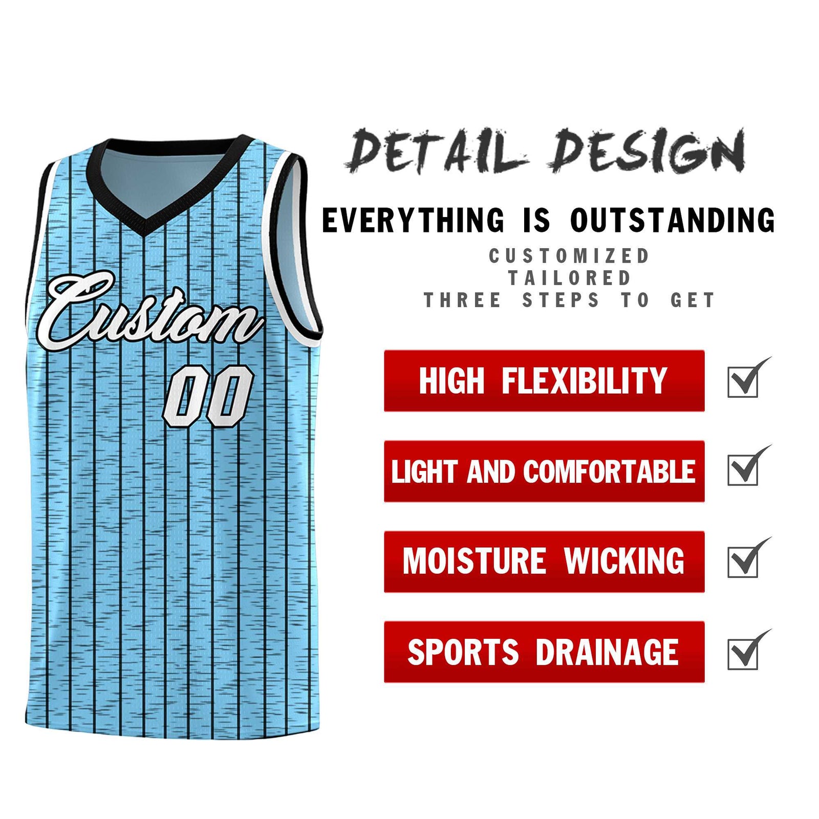 Custom Light Blue Custom Gray Pinstripe Retro Sets Uniform Basketball Jersey