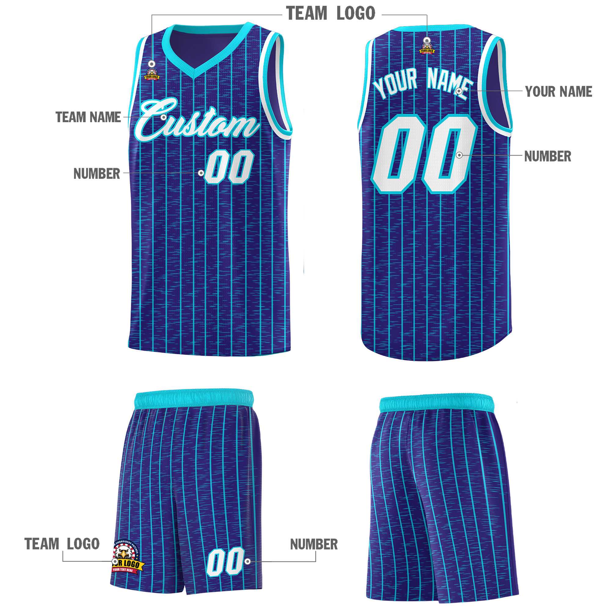 Custom Royal Custom Gray Pinstripe Retro Sets Uniform Basketball Jersey