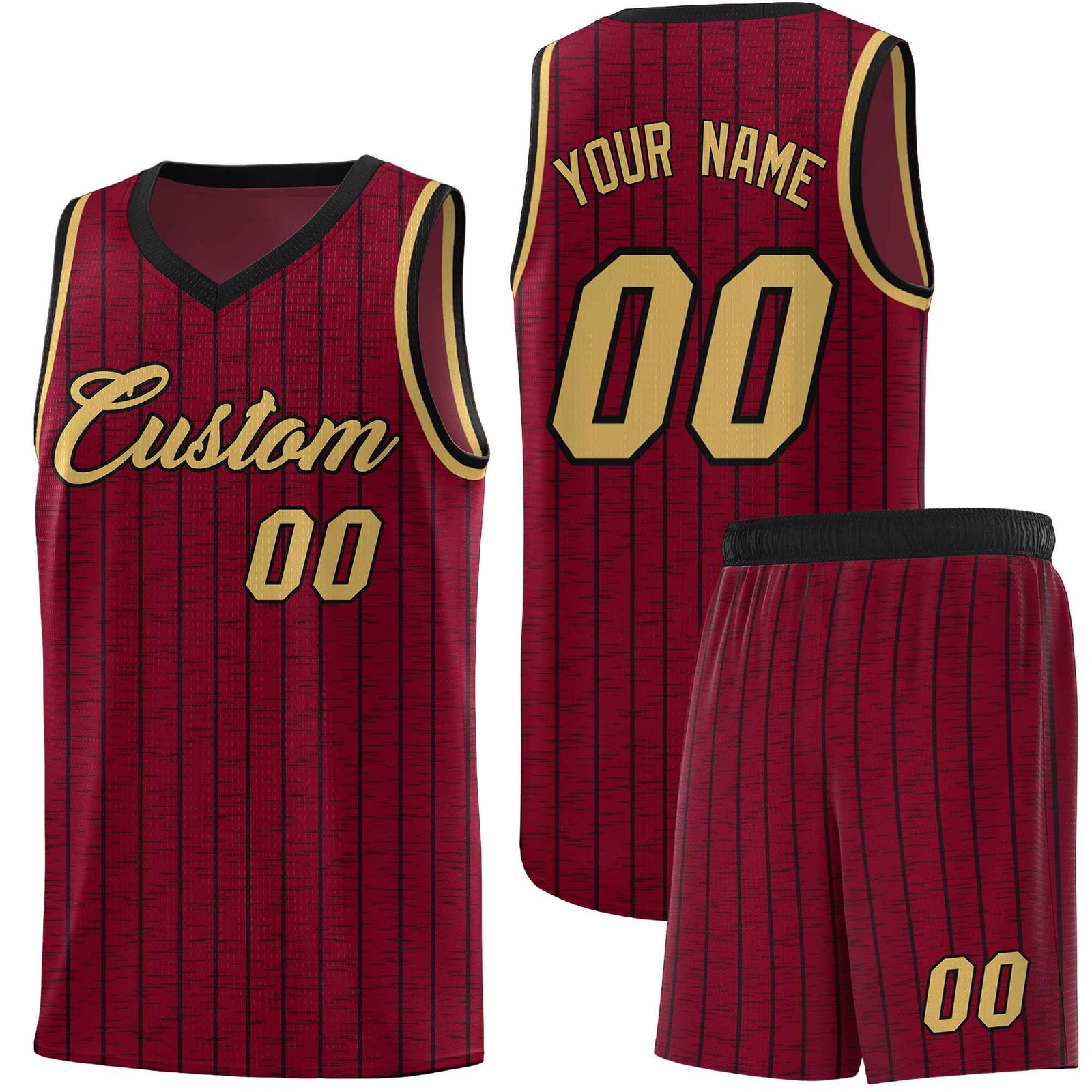 Custom Crimson Custom Gray Pinstripe Retro Sets Uniform Basketball Jersey