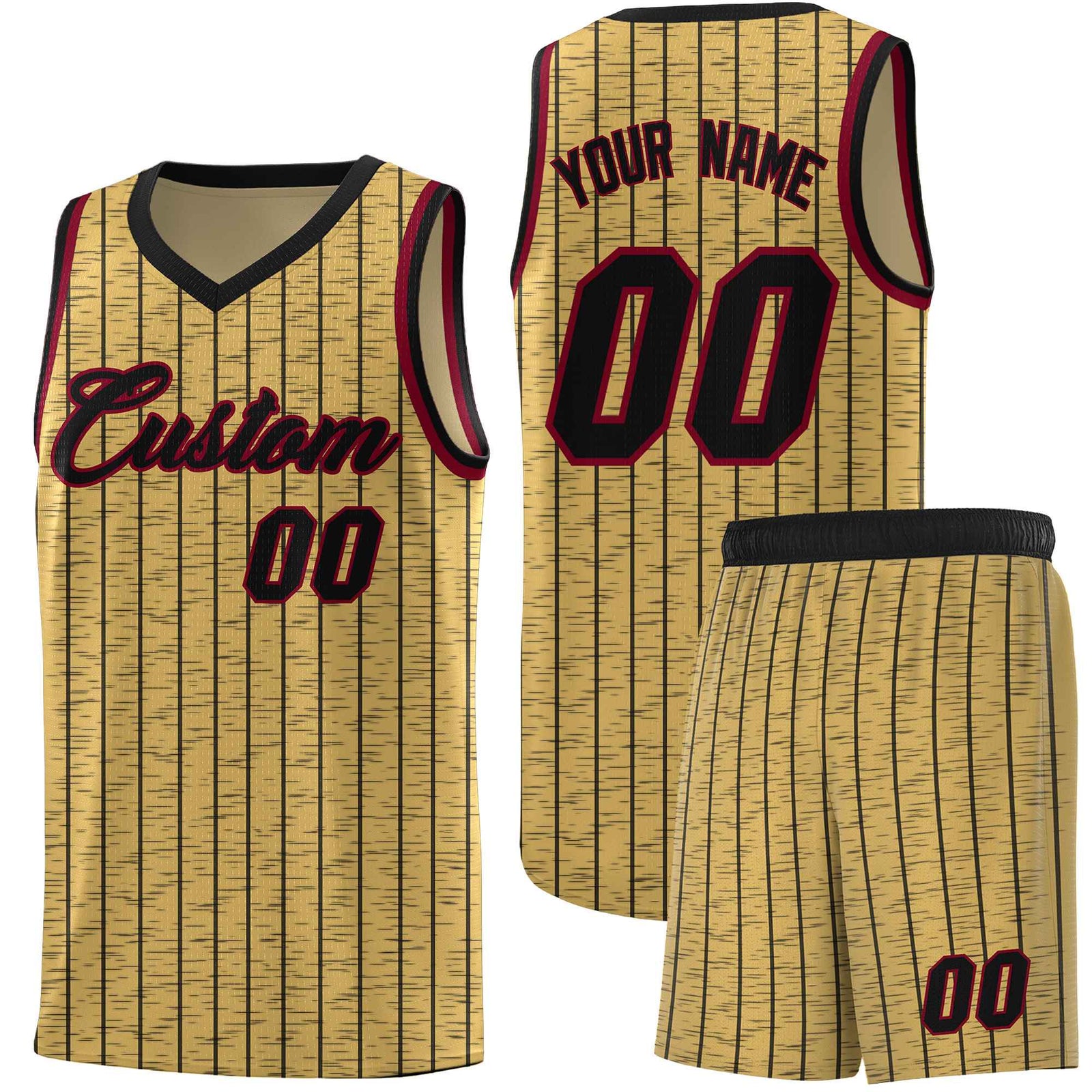 Custom Old Gold Custom Gray Pinstripe Retro Sets Uniform Basketball Jersey