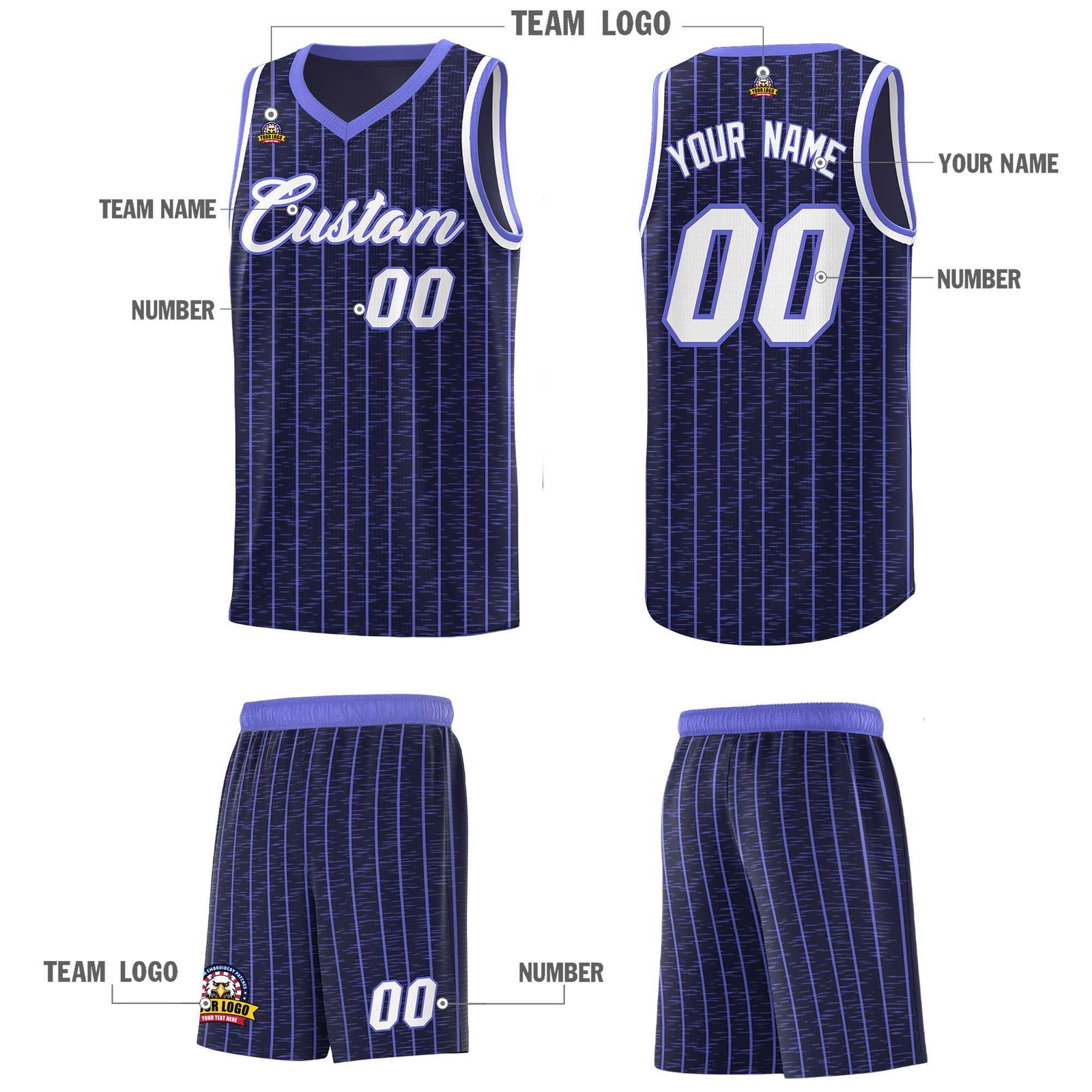 Custom Navy Custom Gray Pinstripe Retro Sets Uniform Basketball Jersey