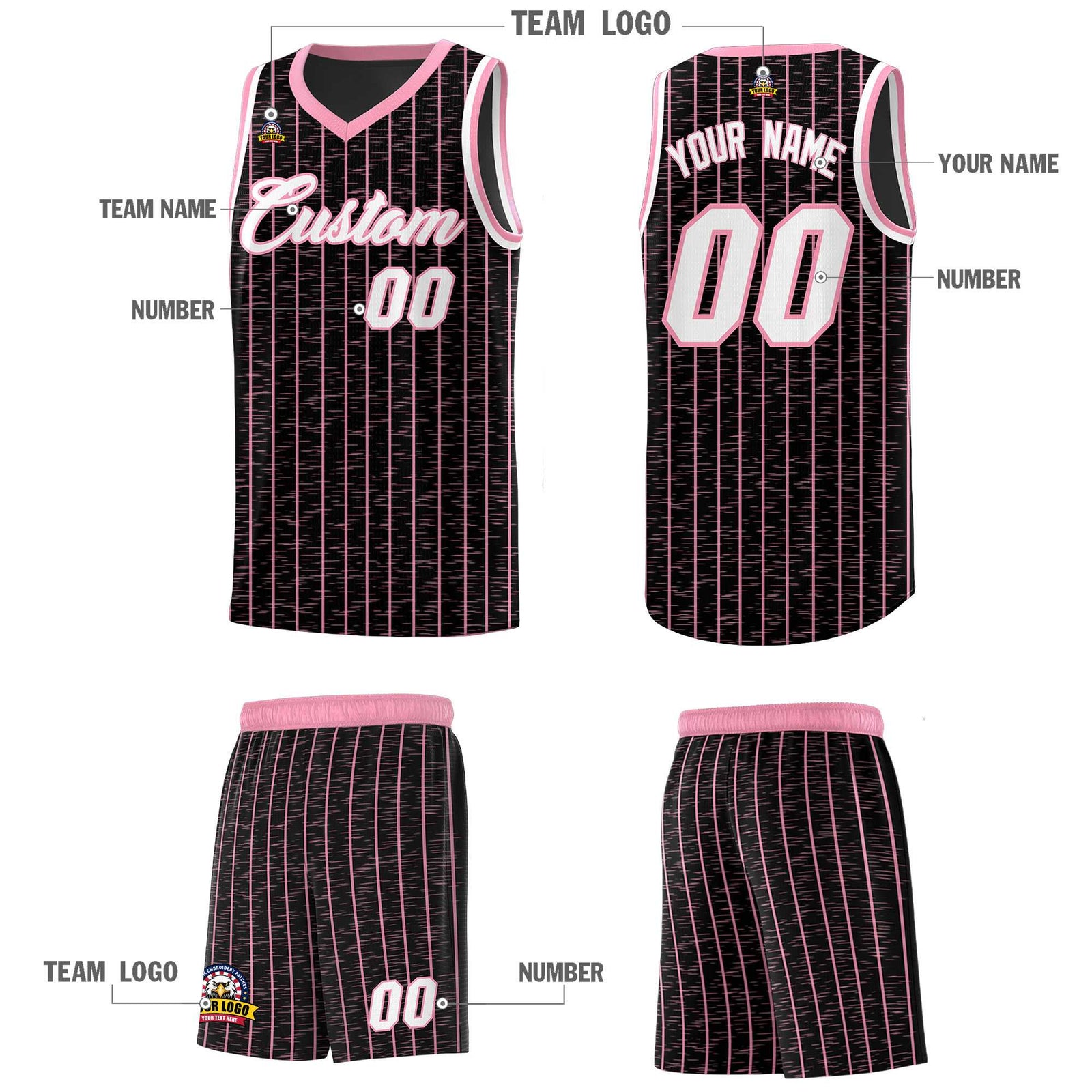 Custom Black Custom Gray Pinstripe Retro Sets Uniform Basketball Jersey