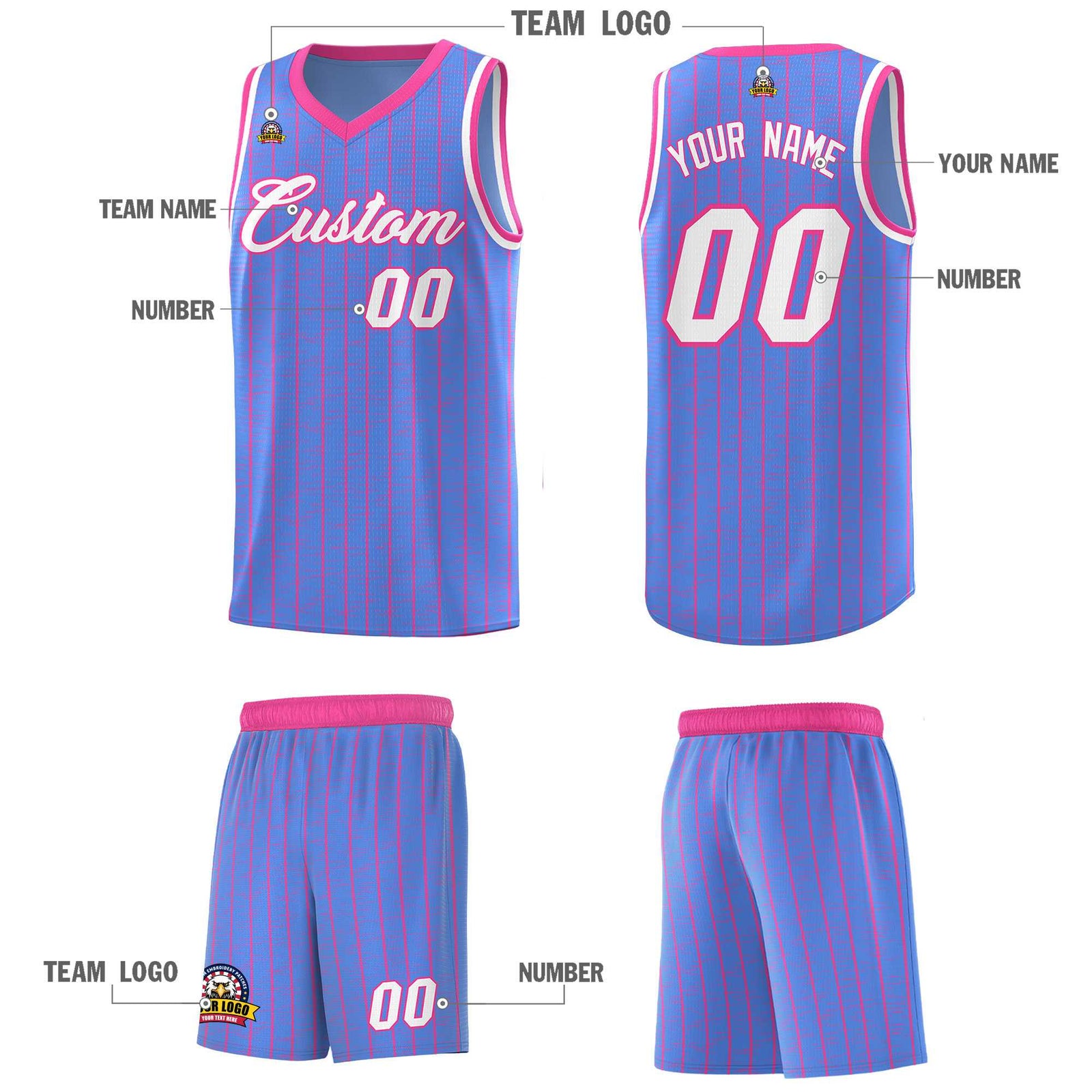 Custom Light Blue Custom Gray Pinstripe Retro Sets Uniform Basketball Jersey