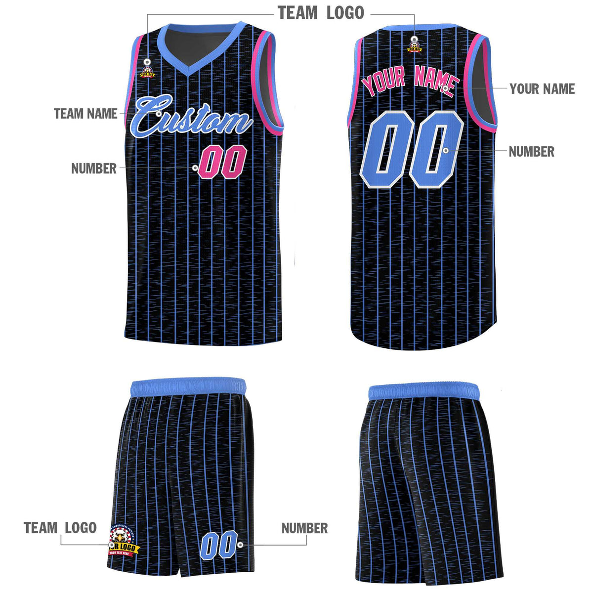 Custom Black Custom Gray Pinstripe Retro Sets Uniform Basketball Jersey