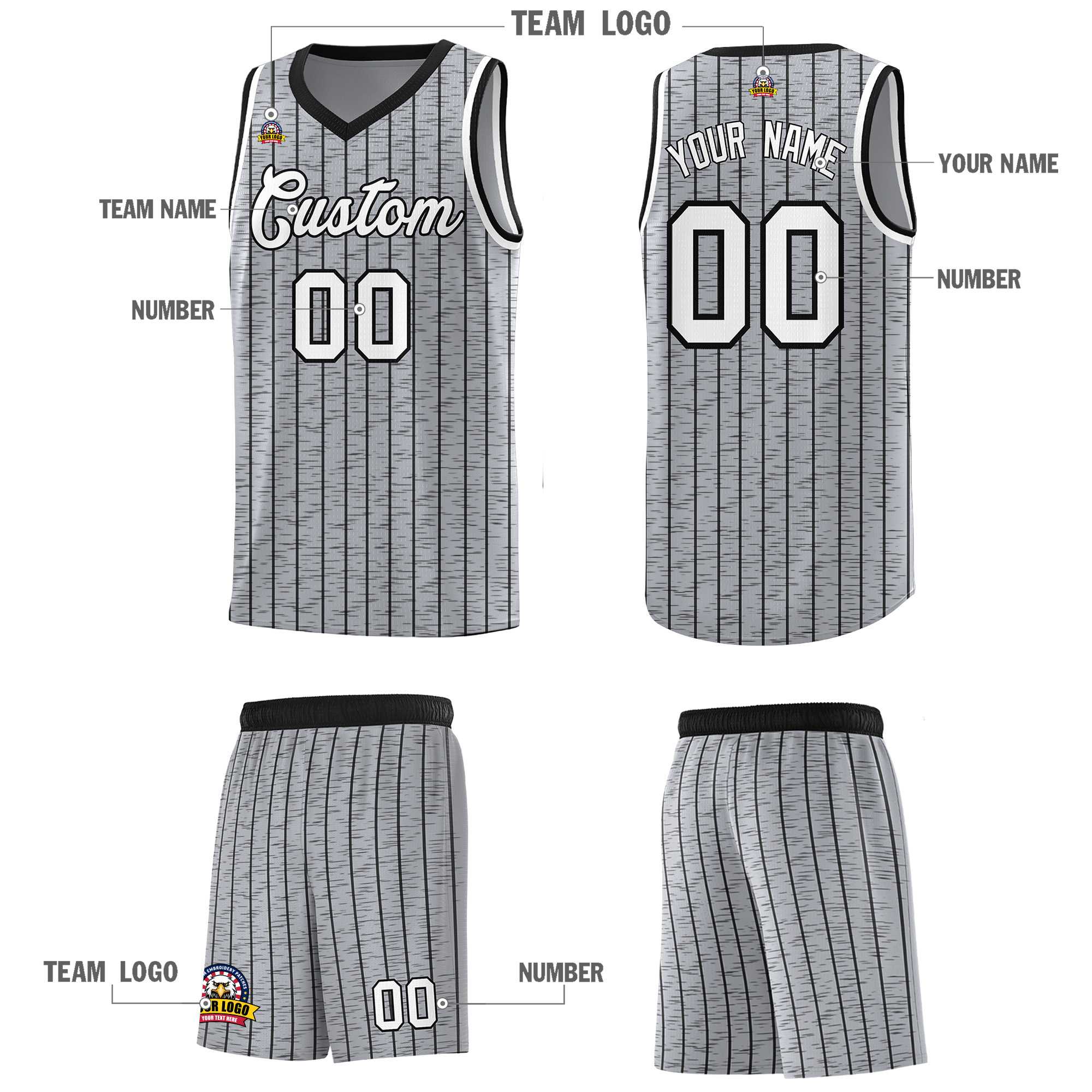 Custom Gray Custom Gray Pinstripe Retro Sets Uniform Basketball Jersey