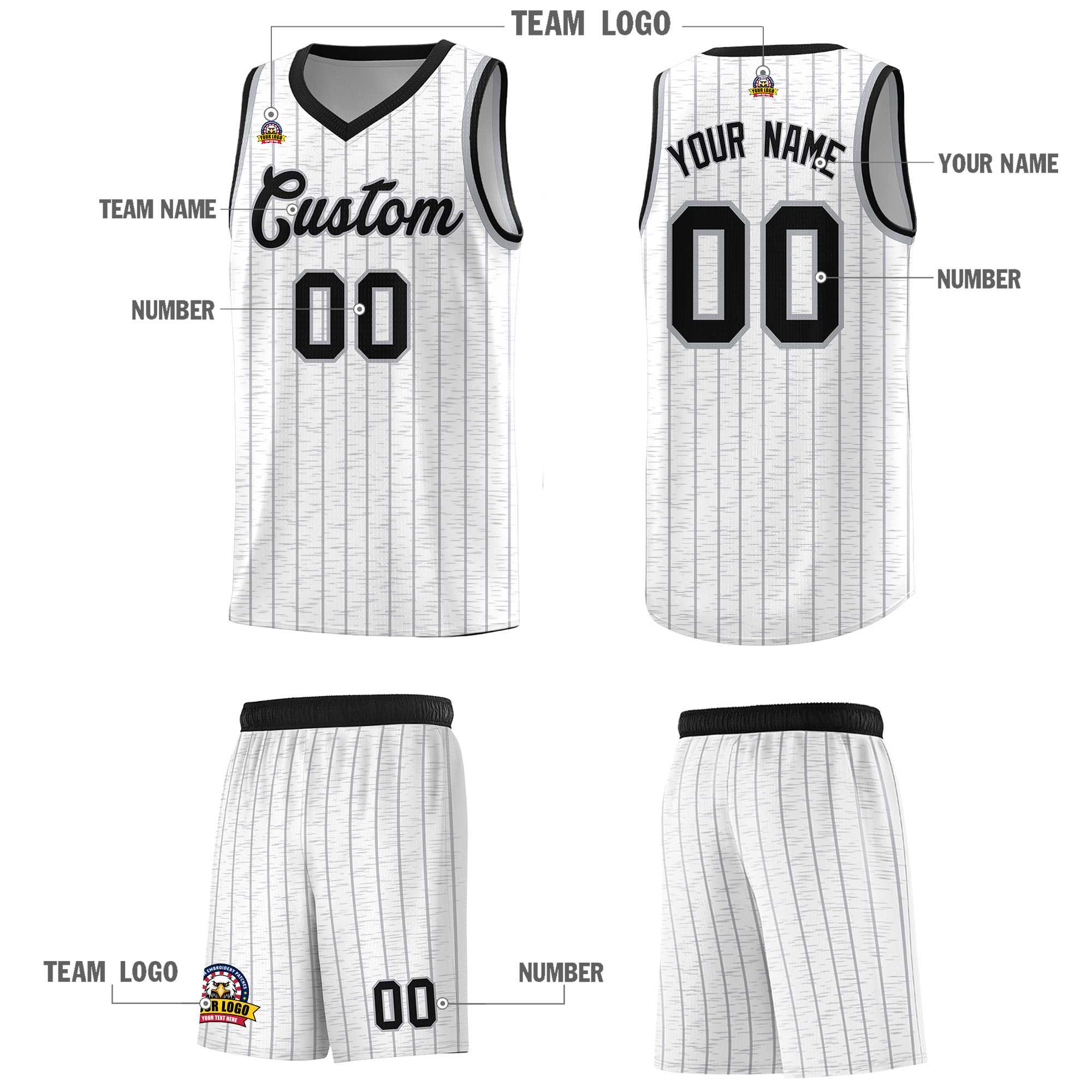 Custom White Custom Gray Pinstripe Retro Sets Uniform Basketball Jersey