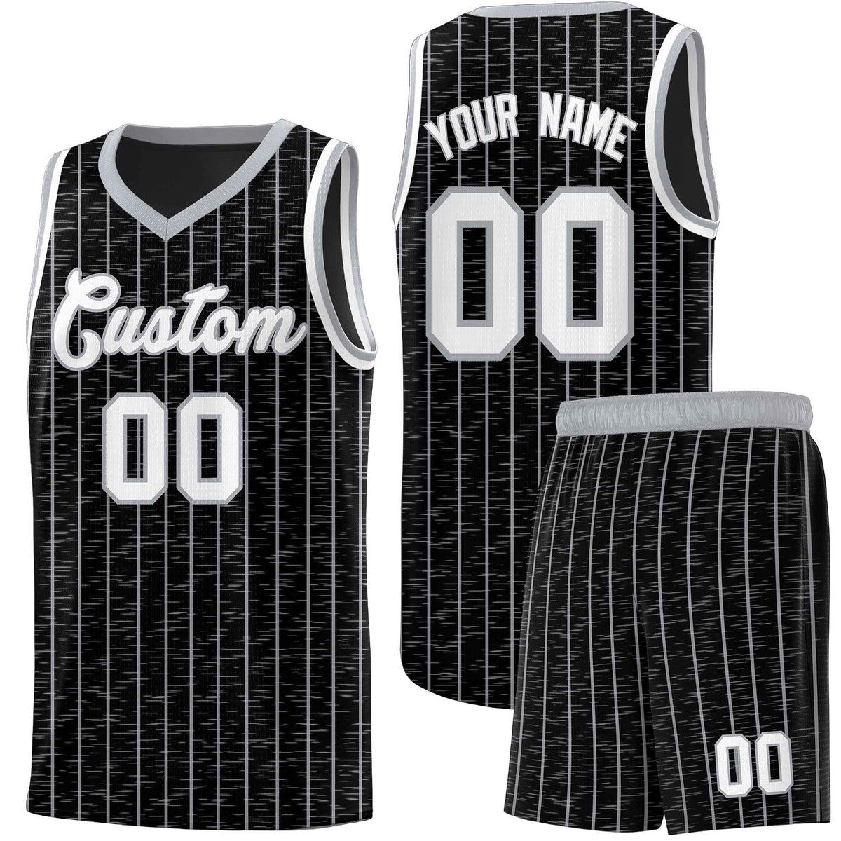 Custom Black Custom Gray Pinstripe Retro Sets Uniform Basketball Jersey