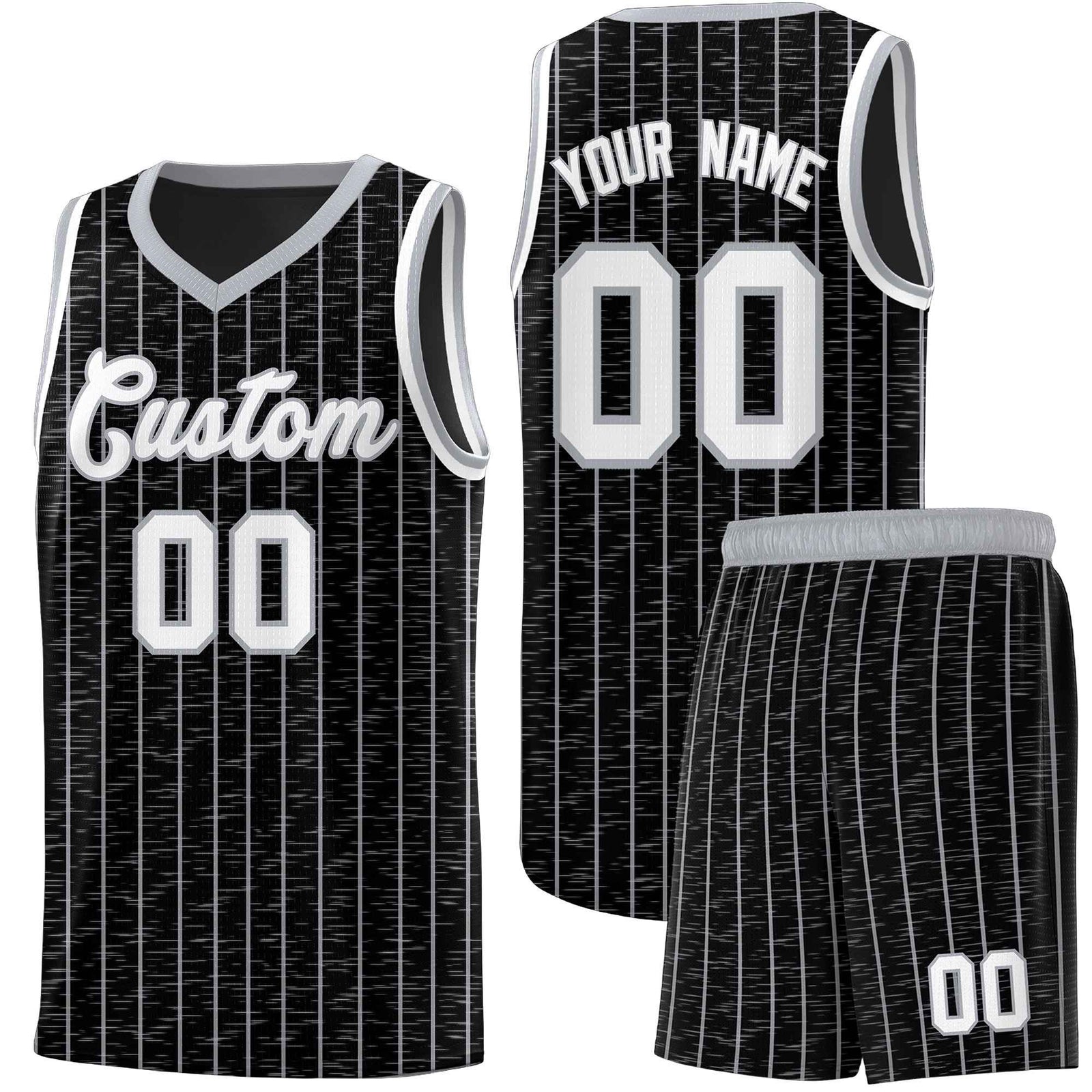 Custom Black Custom Gray Pinstripe Retro Sets Uniform Basketball Jersey