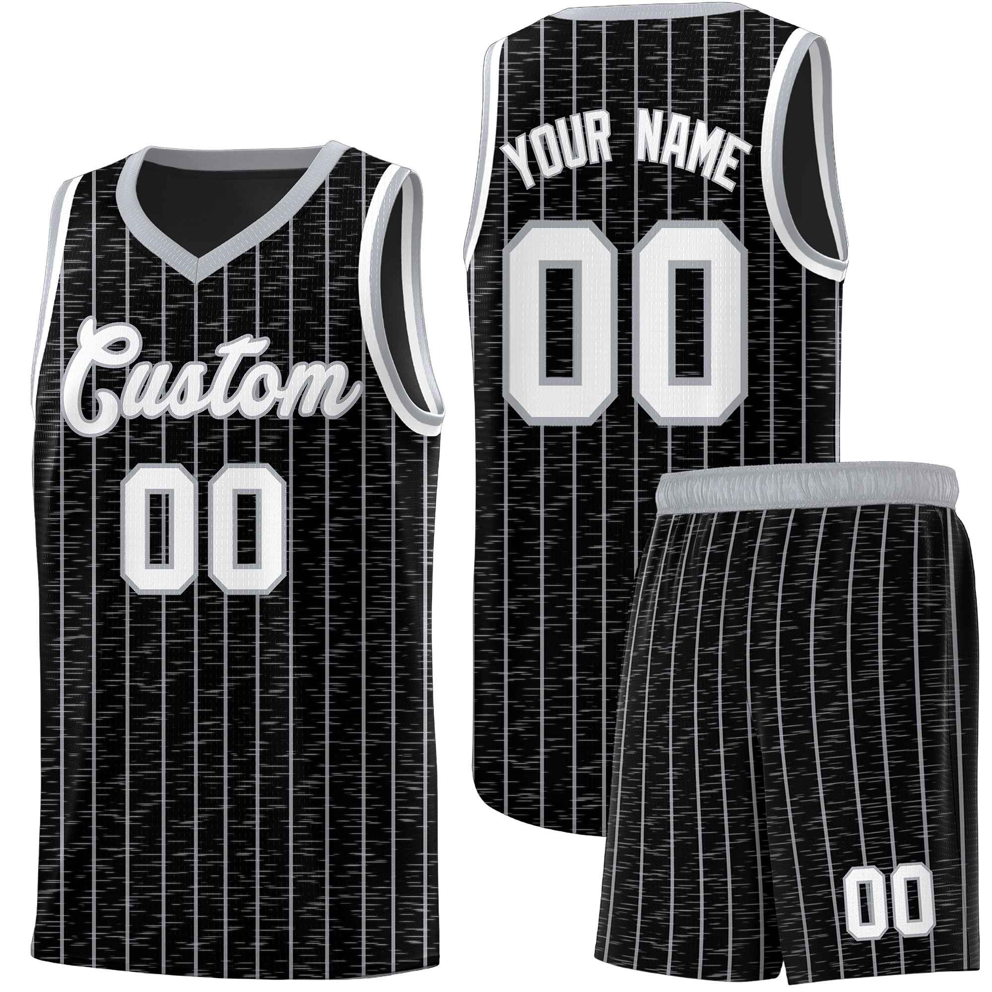 Custom Black Custom Gray Pinstripe Retro Sets Uniform Basketball Jersey
