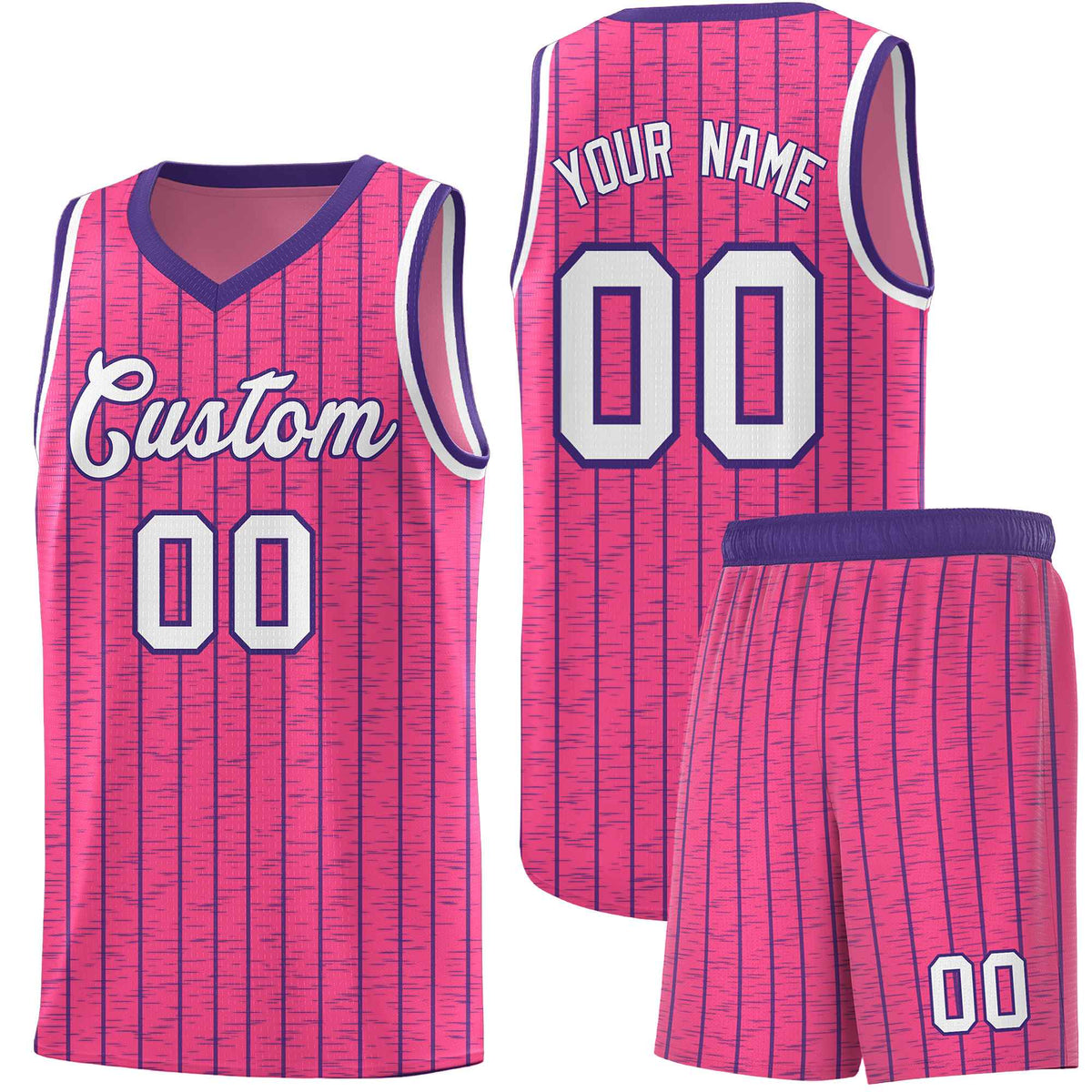 Custom Pink Custom Gray Pinstripe Retro Sets Uniform Basketball Jersey