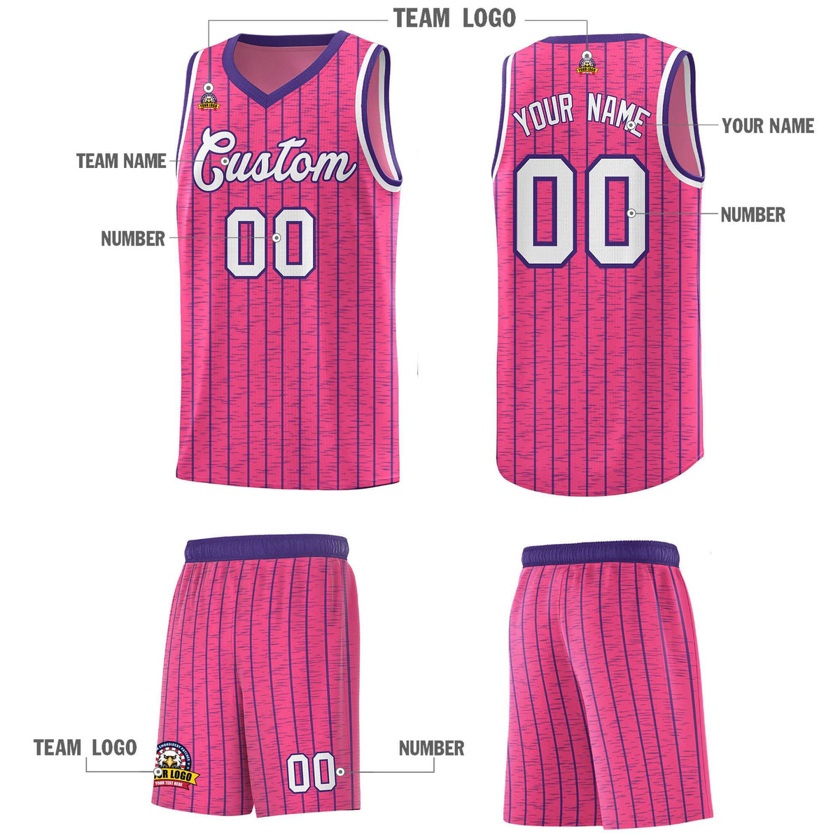 Custom Pink Custom Gray Pinstripe Retro Sets Uniform Basketball Jersey