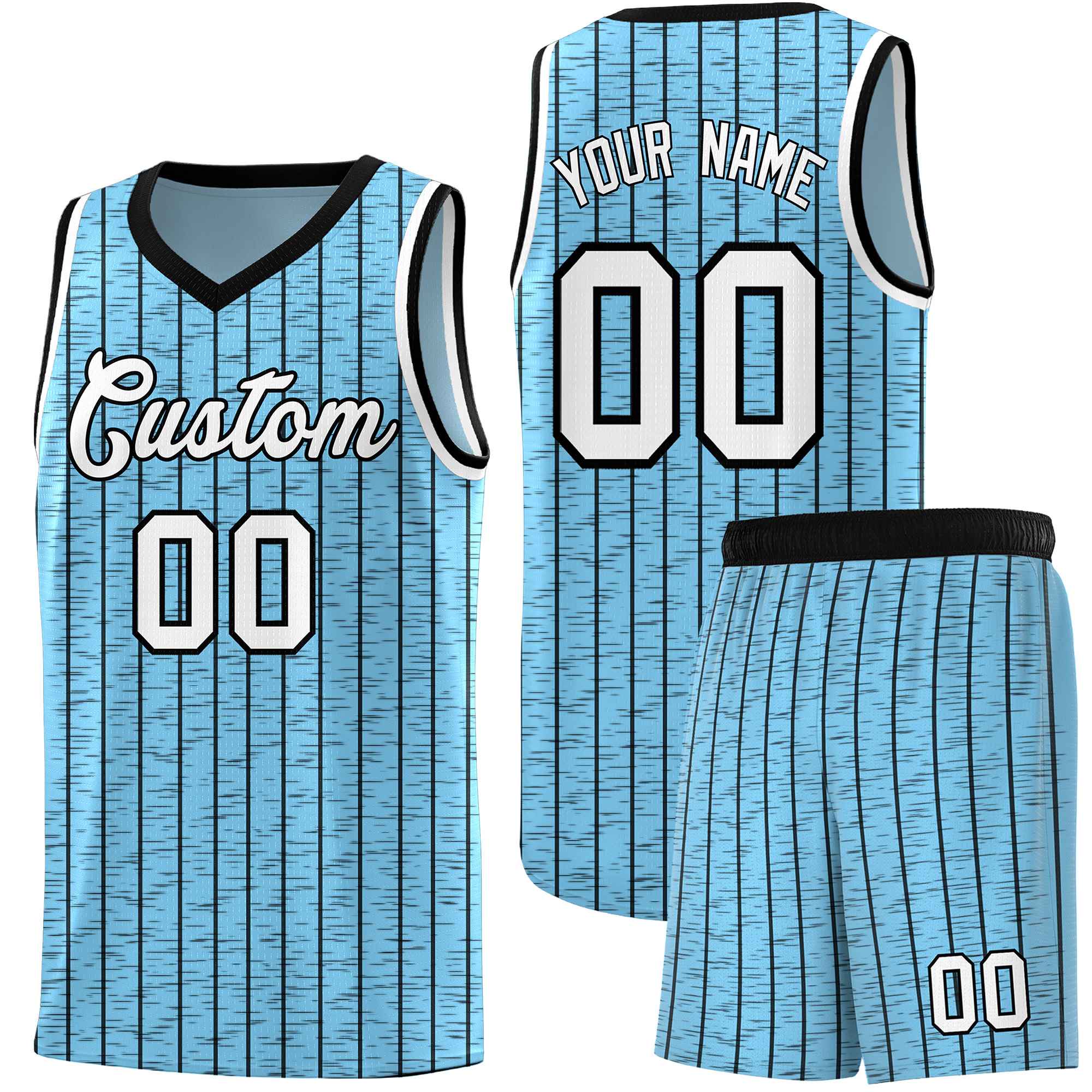 Custom Light Blue Custom Gray Pinstripe Retro Sets Uniform Basketball Jersey