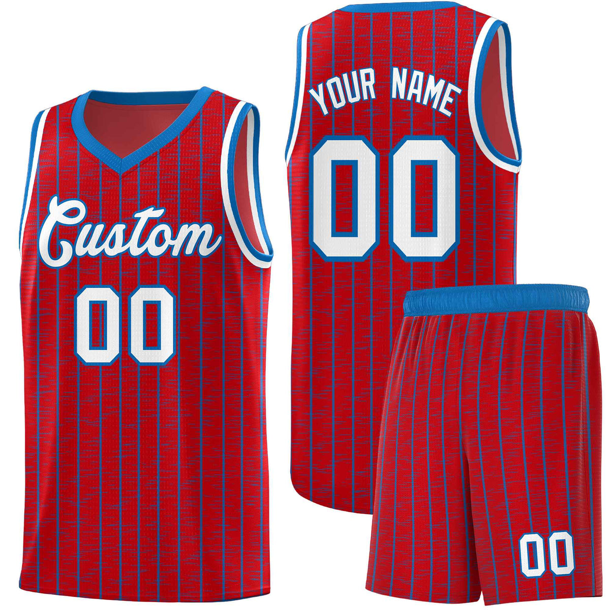 Custom Red Custom Gray Pinstripe Retro Sets Uniform Basketball Jersey