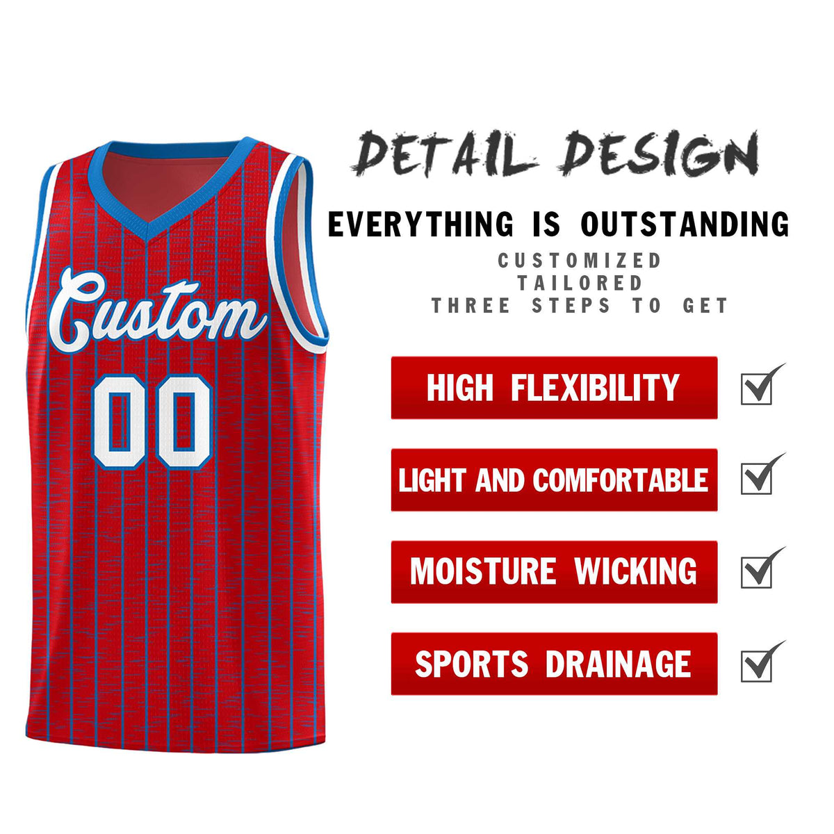 Custom Red Custom Gray Pinstripe Retro Sets Uniform Basketball Jersey