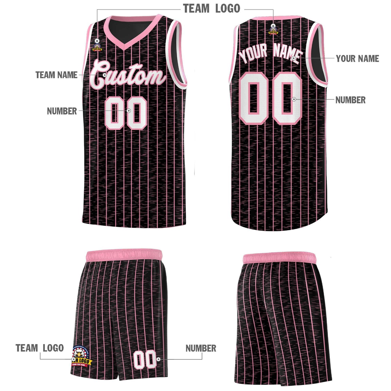 Custom Black Custom Gray Pinstripe Retro Sets Uniform Basketball Jersey