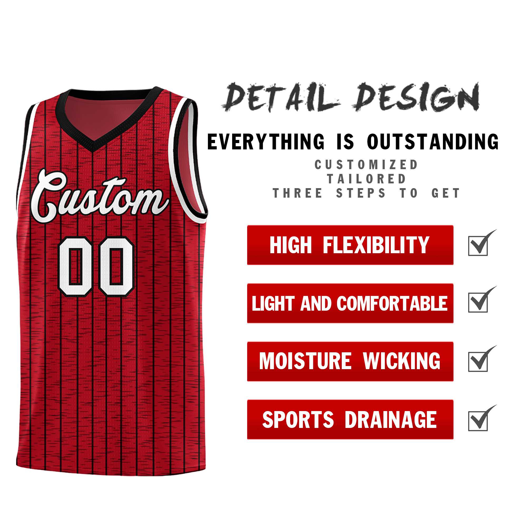 Custom Red Custom Gray Pinstripe Retro Sets Uniform Basketball Jersey